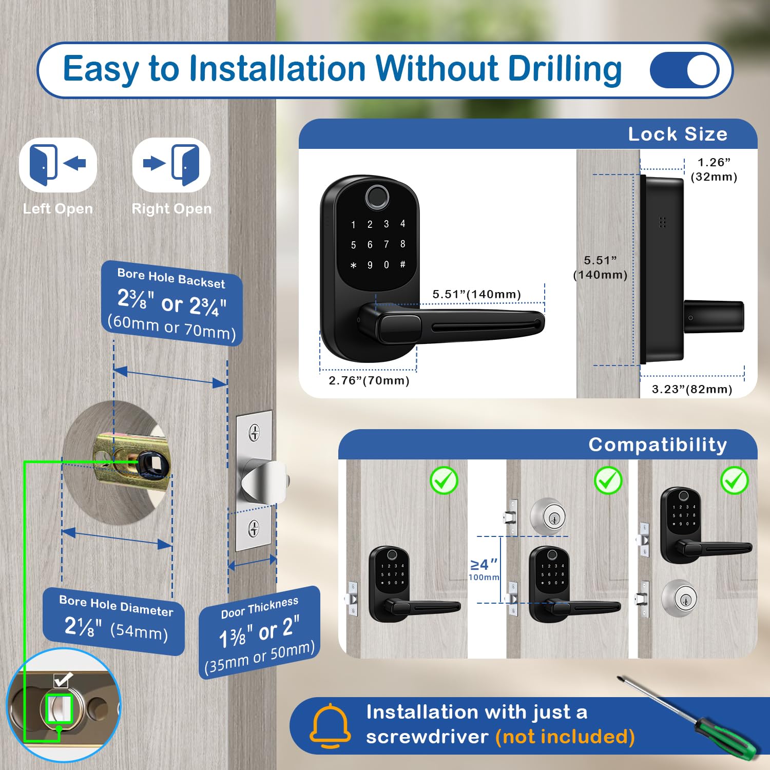 Msr605 Keyless Entry Door Lock, Smart Handle Lock With Keypad, Smart Locks For Front Door, Electronic Keypad Deadbolt With Handle, Fingerprint Locked With Code, Auto Locked For Exterior,Home(Matte Black)