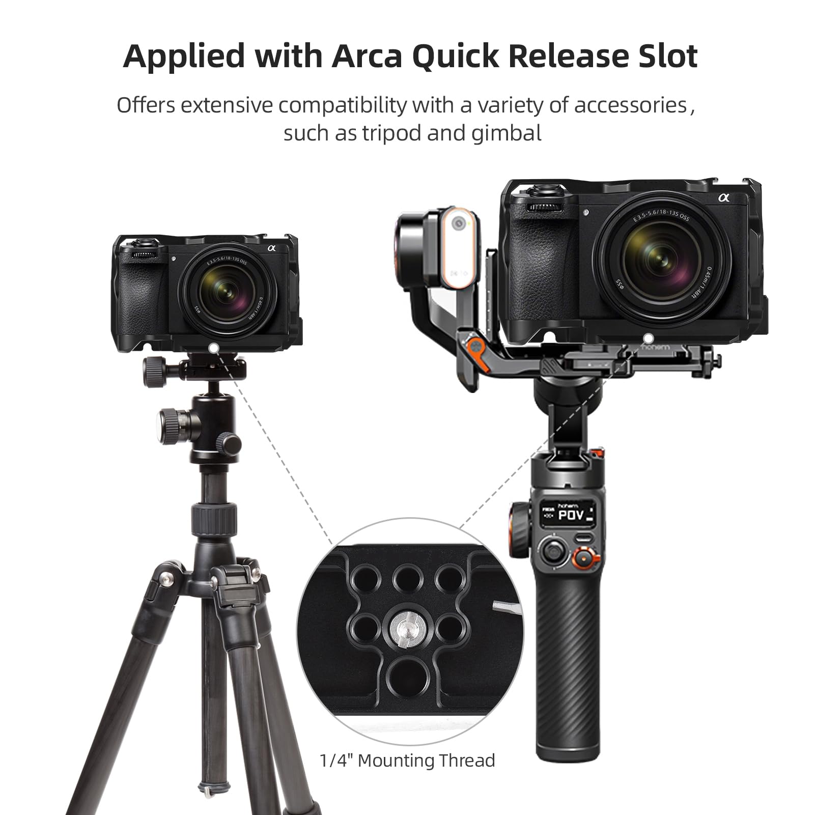 Andoer Camera Cage Video Cage Aluminum Alloy Camera Cage With Magnetic Key Slot Cold Shoe Holder Quick Release Slot Ark, Black