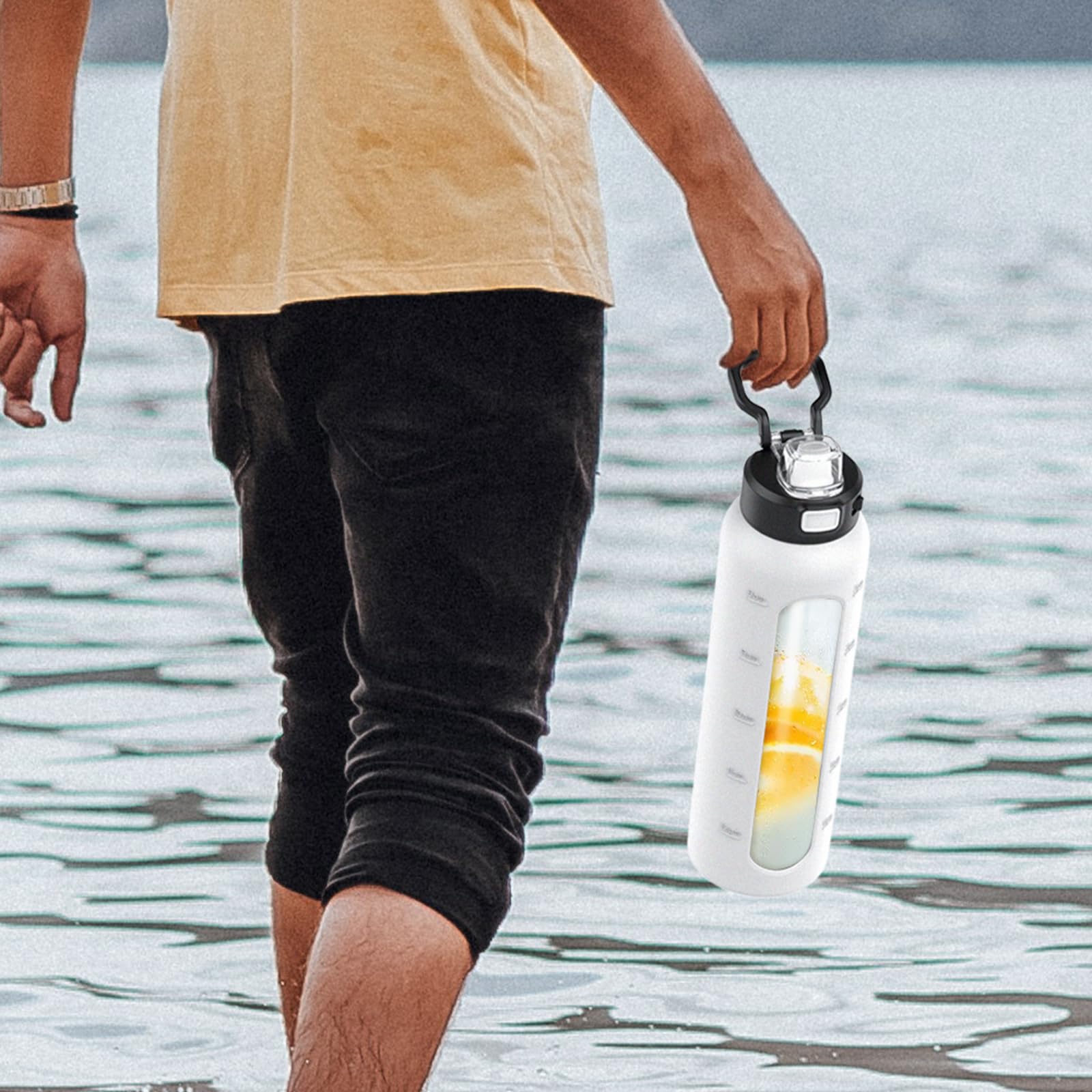 Kodrine Water Bottle With Straw And Carry Handle, Glass Water Bottle 24 Oz Leak Proof Locking Lid