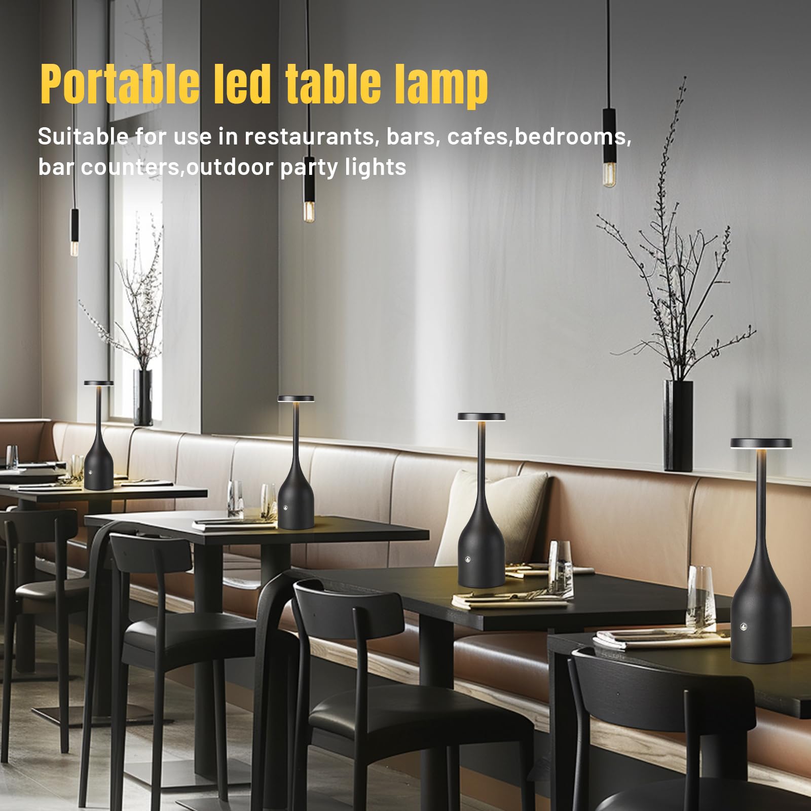 Czgor Cordless Table Lamp Rechargeable Set Of 2 5000Mah Battery Operated Led Table Light, 3-Color Stepless Dimming Portable Table Light Waterproof For Cafe/Dining Room/Terrace(Black)