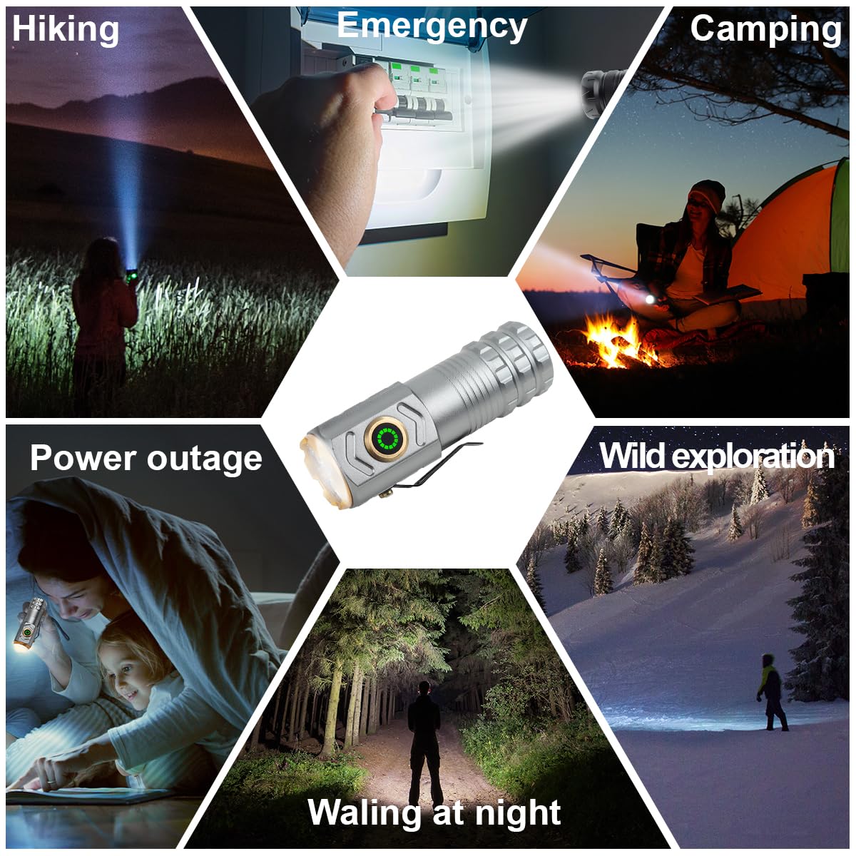 Gudoqi Pocket Flashlight With Clip, Mini Flashlight Rechargeable, Small Flashlights High Lumens, 5 Light Modes, Usb C Charging, Magnetic Flashlight For Edc, Hiking, Emergency, Silver