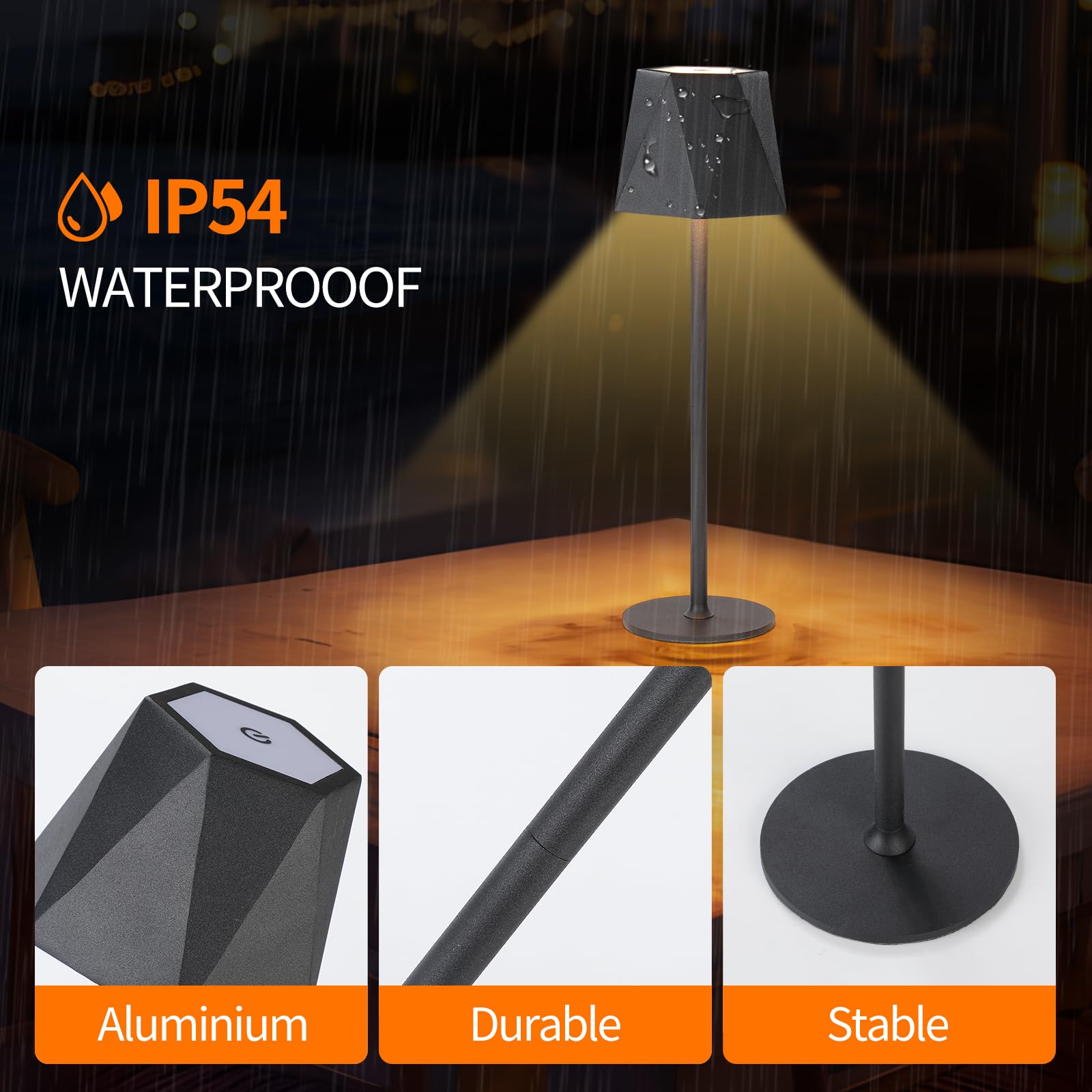 Ystarlamp Led Rechargeable Cordless Table Lamp Dimmable 3000K, 4500K, 6500K +16Rgb, Ip54 Wireless Table Light For Indoor And Outdoor, Aluminum Portable Lamp For Family, Restaurant & Bar (Black)