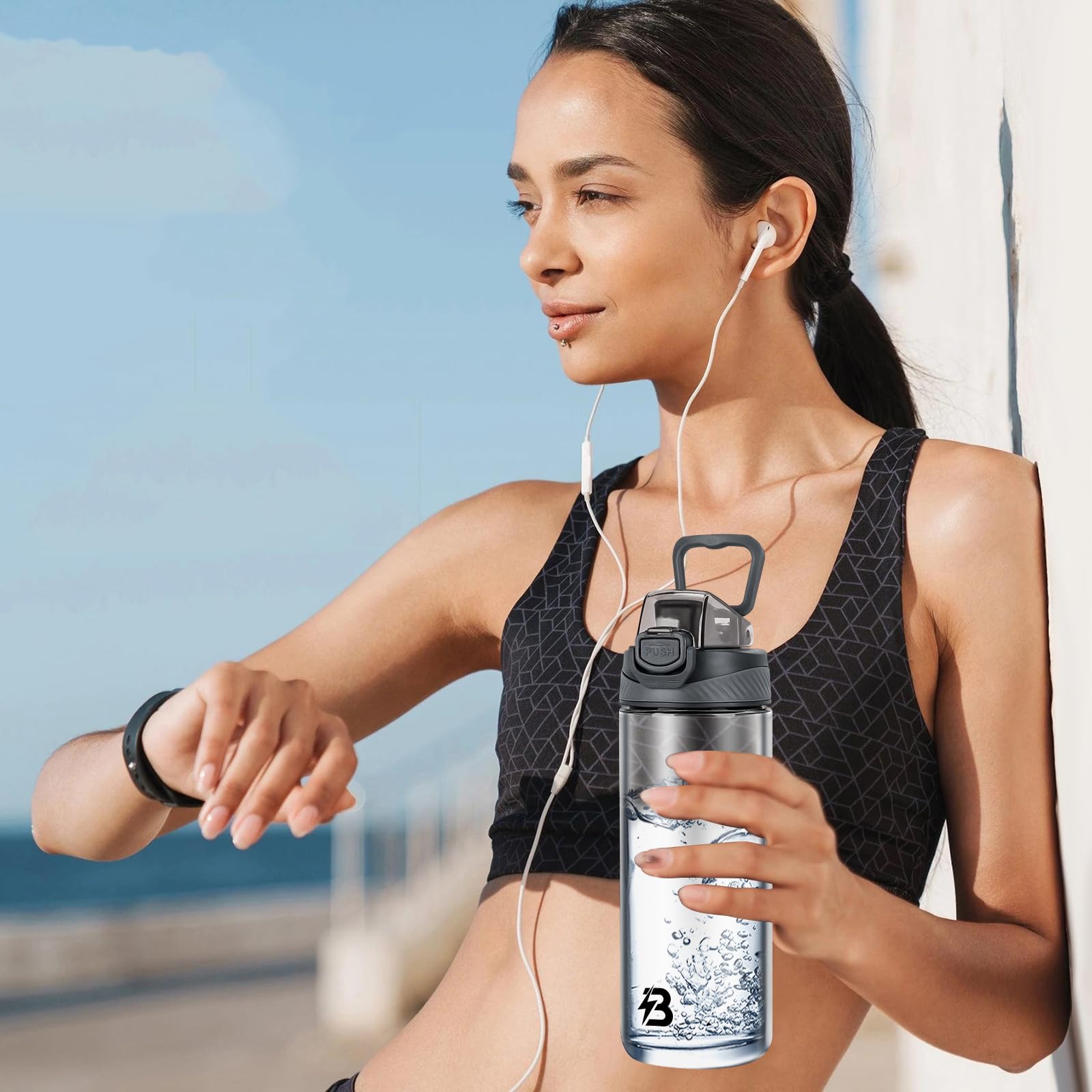 Clear Water Bottle, 21 Oz Leak-Proof Plastic Water Bottles With Flip Top Lid And Handle For Sports