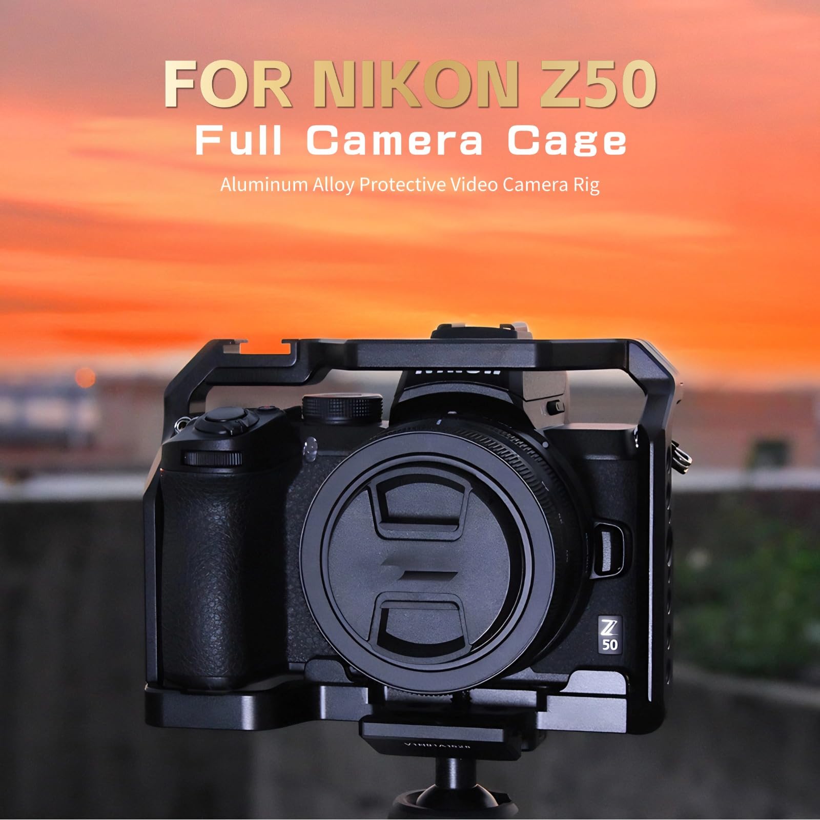 Yoidesu Full Camera Cage For Nikon Z50, Aluminum Alloy Protective Video Camera Rig With 1/4 3/8 Inch Hole Cold Shoe Mount, Vlogging Video Shooting Filmmaking Stabilizer Rig