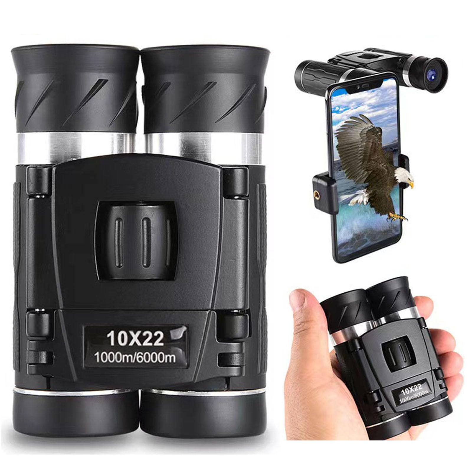 Yiyuanqin 10X22High Powered Waterproof Mini Binoculars For Adults Kids With Phone Adapter Compact, Pocket Binoculars For Bird Watching, Hunting, Concerts, Opera,Theater, Travel, Sightseeing,Outdoor Adventures