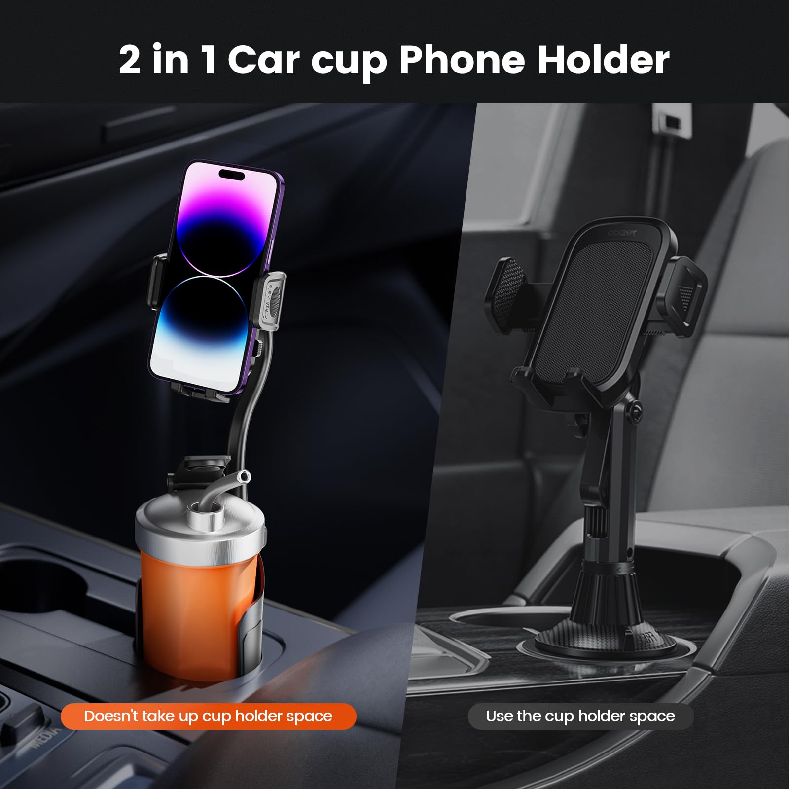 Toocki Cup Holder Phone Mount For Car, Universal 360° Adjustable Gooseneck Cell Phone Cup Holder Expander For Car Truck Compatible With Iphone Samsung & All Smartphones