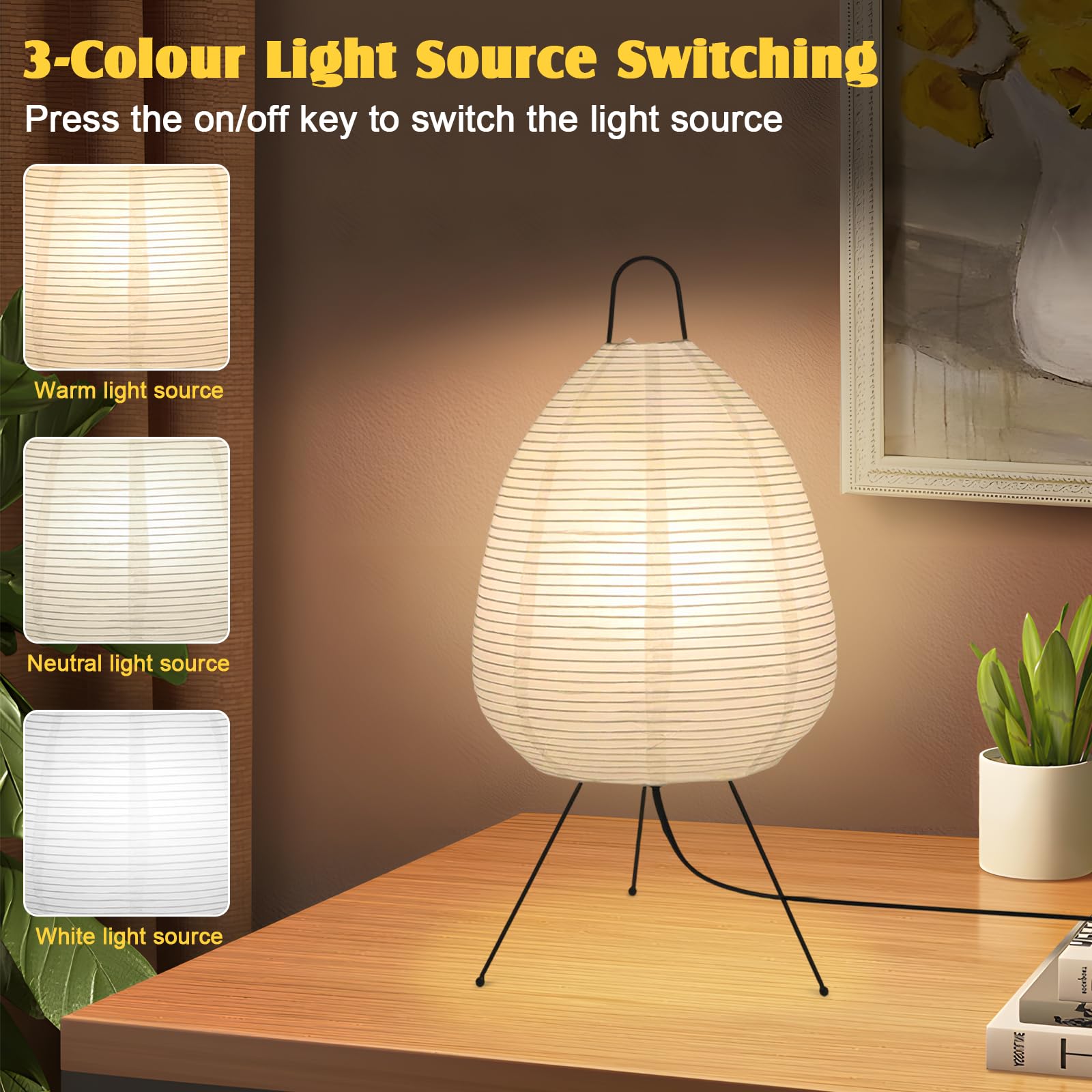 Kuabiz Paper Table Lamp Dimmable Japanese Lantern Lamps With Rice Paper Shade Decoration Standing Light For Bedroom Livingroom Dresser College Dorm Coffee (Classic)