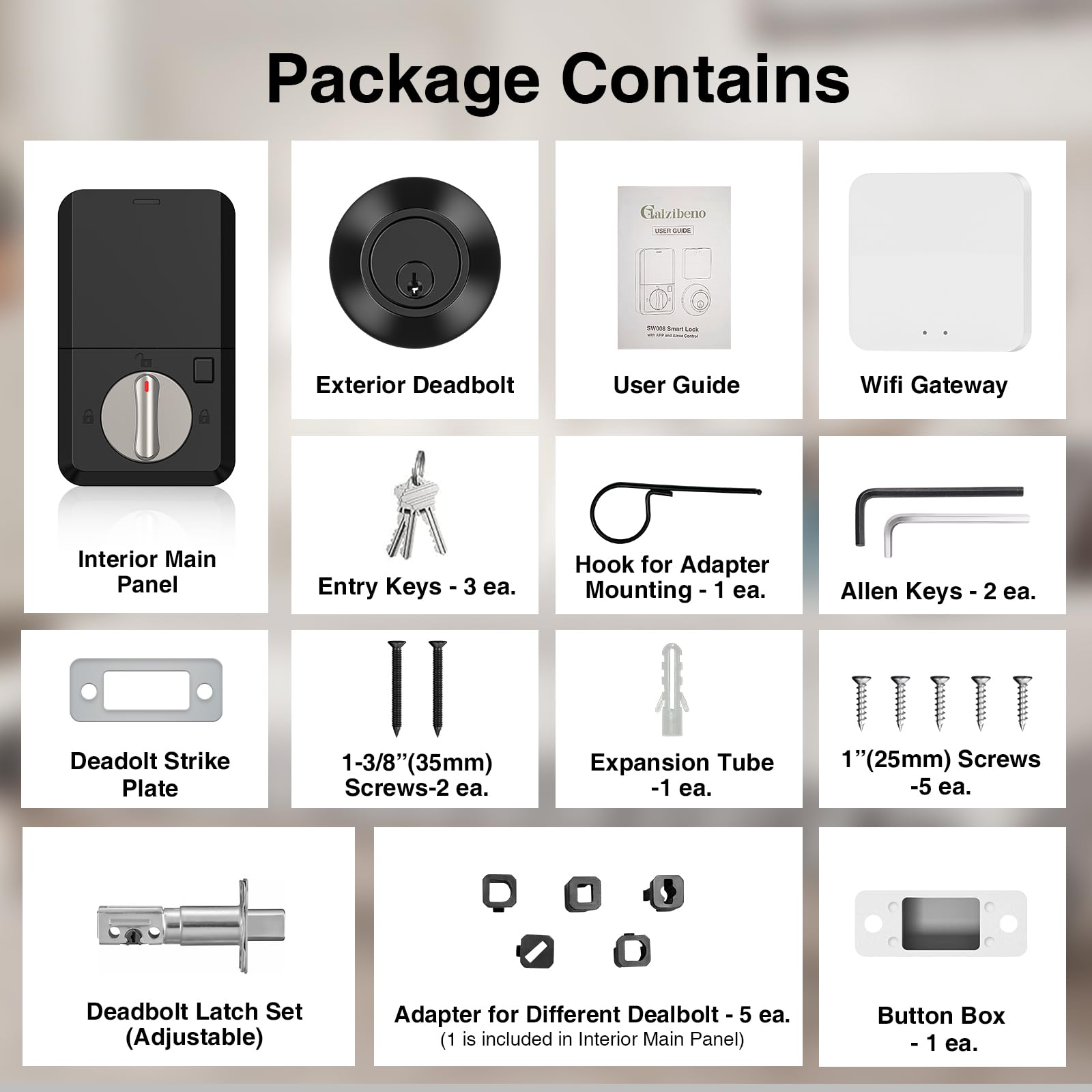 Calzibeno Smart Lock With Voice Control, Keyless Entry Door Locks For Front Door, Built-In Bluetooth, Electronic Lock Fits Your Existing Deadbolt (With Wi-Fi Gateway)