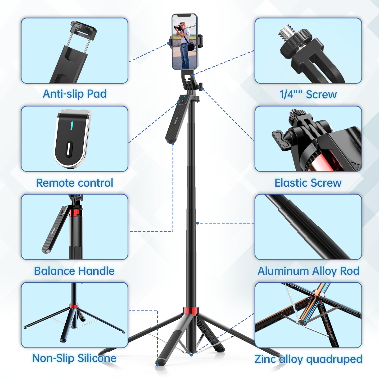 Ulanzi Ma09 Selfie Stick Tripod, 71'' Extendable Phone Tripod With Remote, Portable Cellphone Stand Quadrapod For Iphone/Samsung/Camera/Gopro