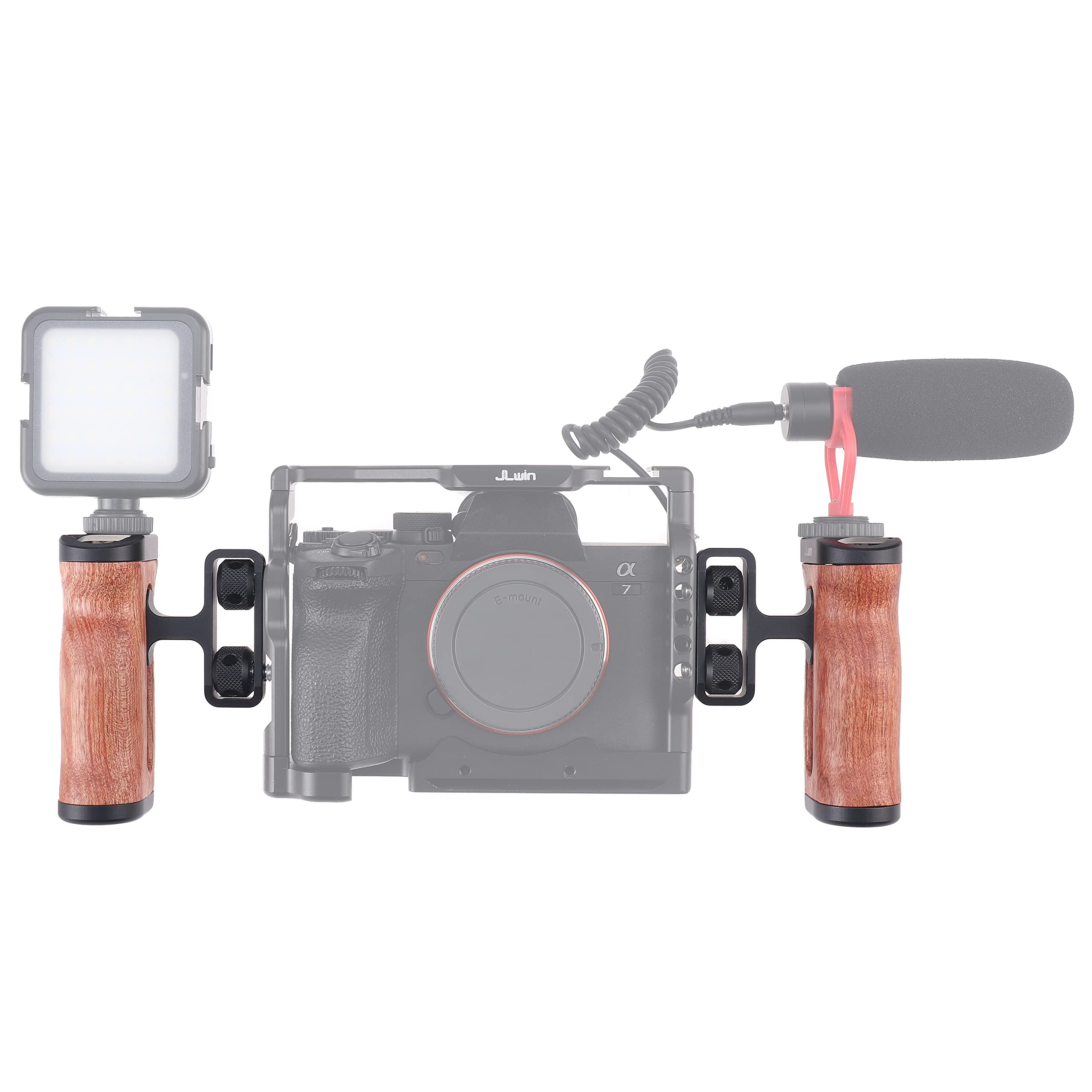 Fotga Wooden Side Handle Grip With 1/4"-20 Mount Holes Cold Shoe For Dslr Mirrorless Video Camera Cage Microphone Built-In Wrench,Adjustable Up And Down