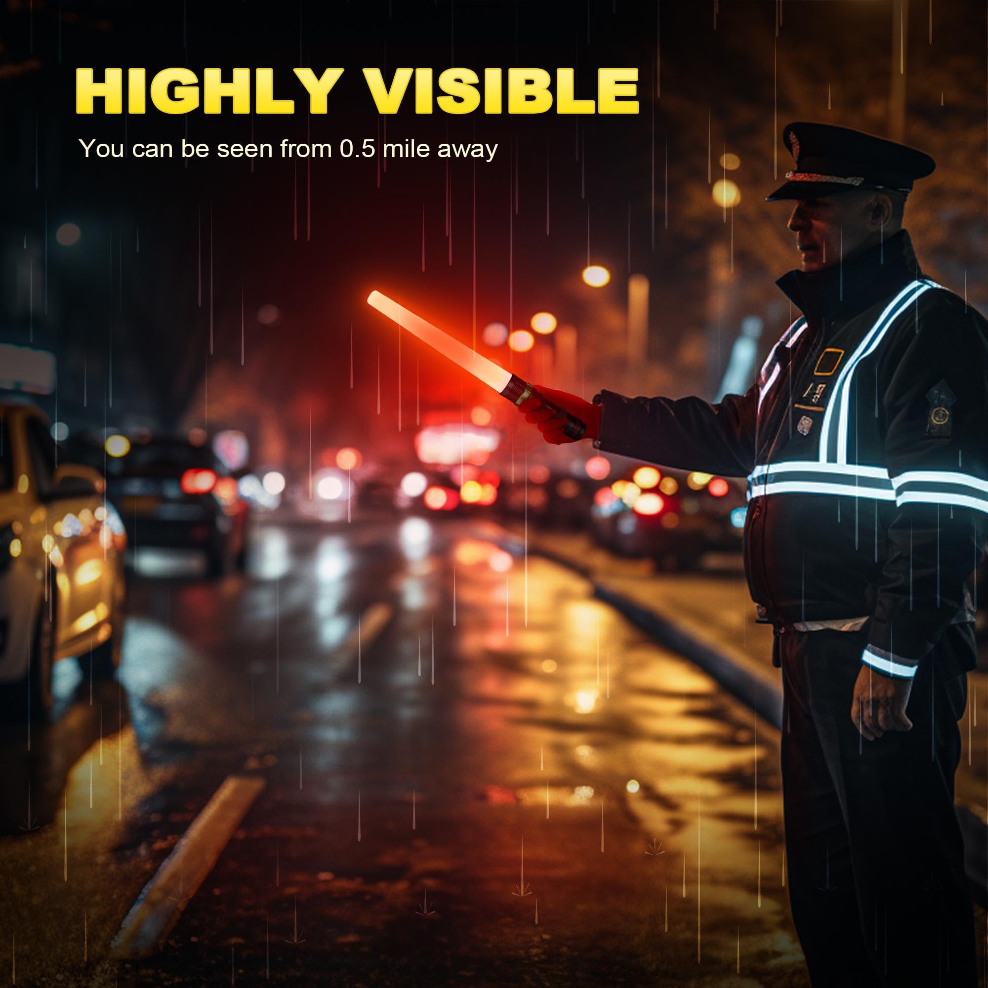 E-Riding 2 Pack Traffic Wand, 16 Inch Led Traffic Flashlight, Orange Safety Signal Baton With For 5 Flashing Modes, Air Traffic Control Wands For Airport, Parking, Car Directing