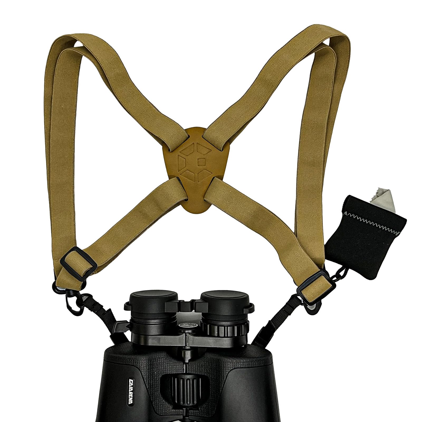 Gaiarena G Gaiarena Binocular Harness - Adjustable Cross Bino Strap For Hunting Hiking Birding With Lens Cleaning Cloth - Tan