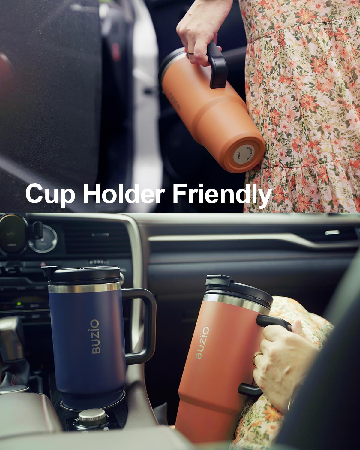 Buzio 40Oz Tumbler With Handle And Straw Lid, Stainless Steel Water Bottle Fits In Cup Holder