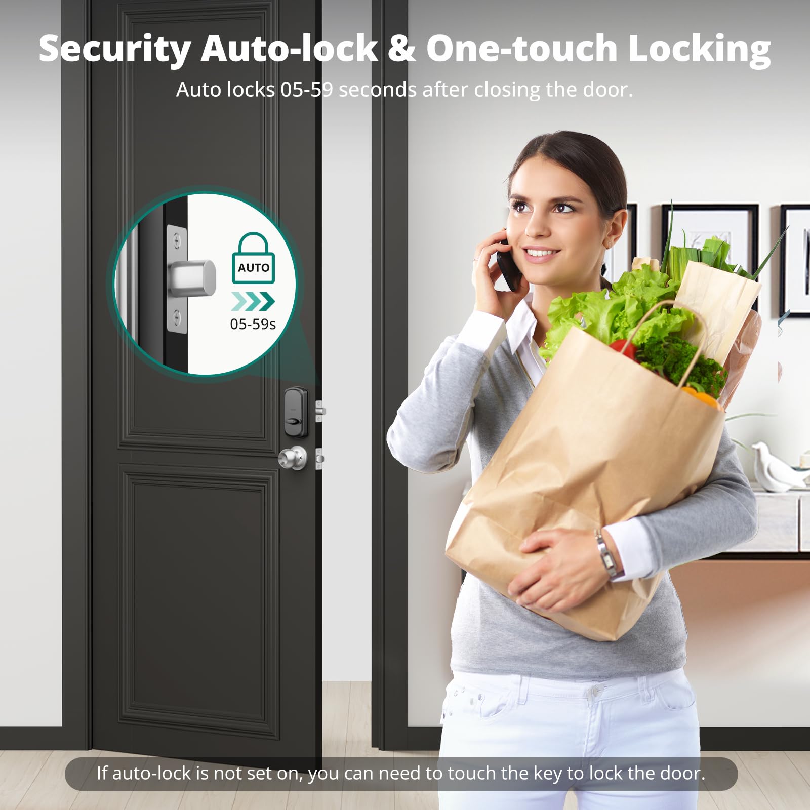 Akagear Ds10 Pro Keyless Entry Door Lock, Fingerprint Door Locks, Electronic Keypad Lock, Smart Deadbolt, Smart Locks For Front Door, Auto-Lock & One Touch Locking With Bluetooth - Satin Nickel