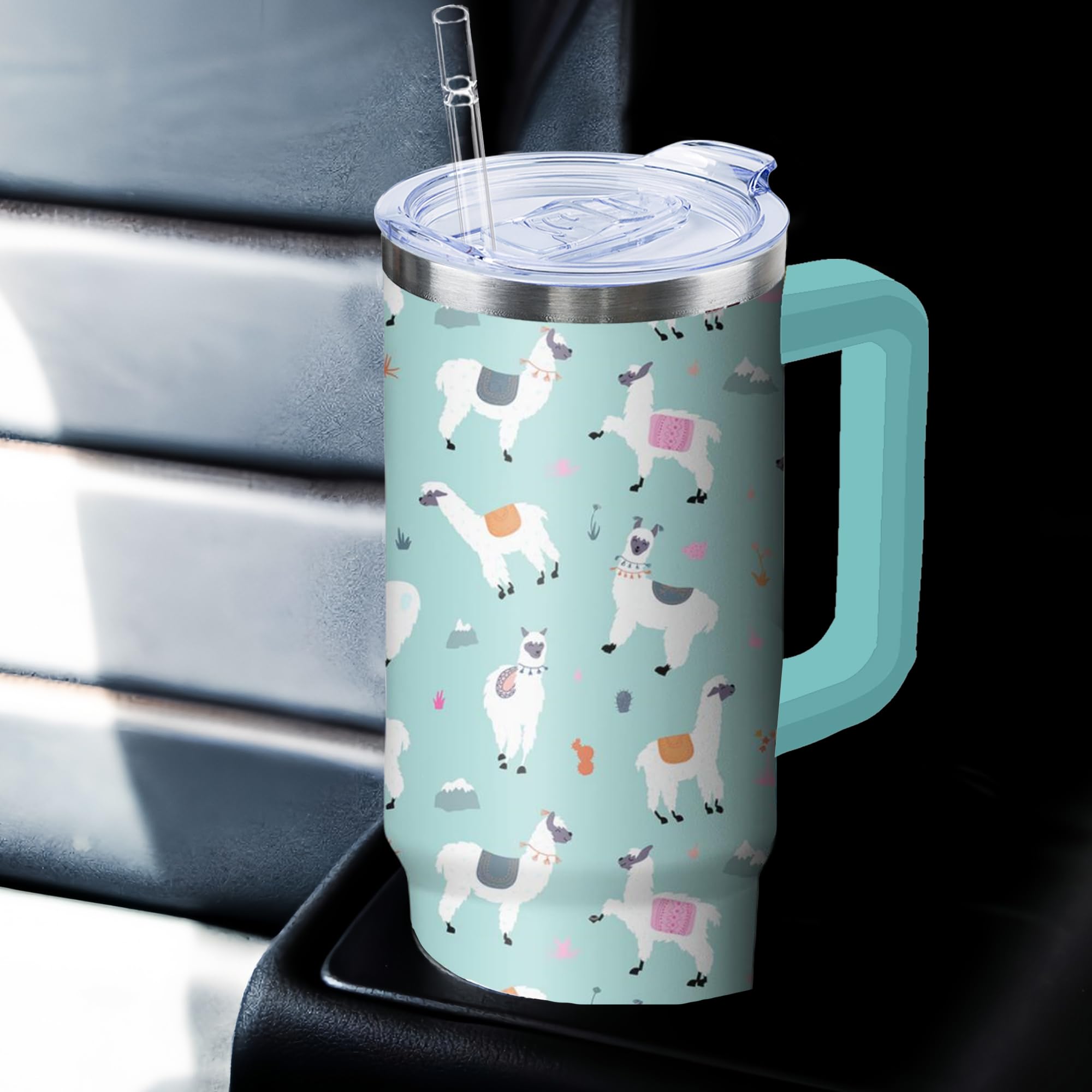 30 Oz Llama Tumbler With Handle And Straw, Alpaca Insulated Stainless Steel Cup With Lid, Travel