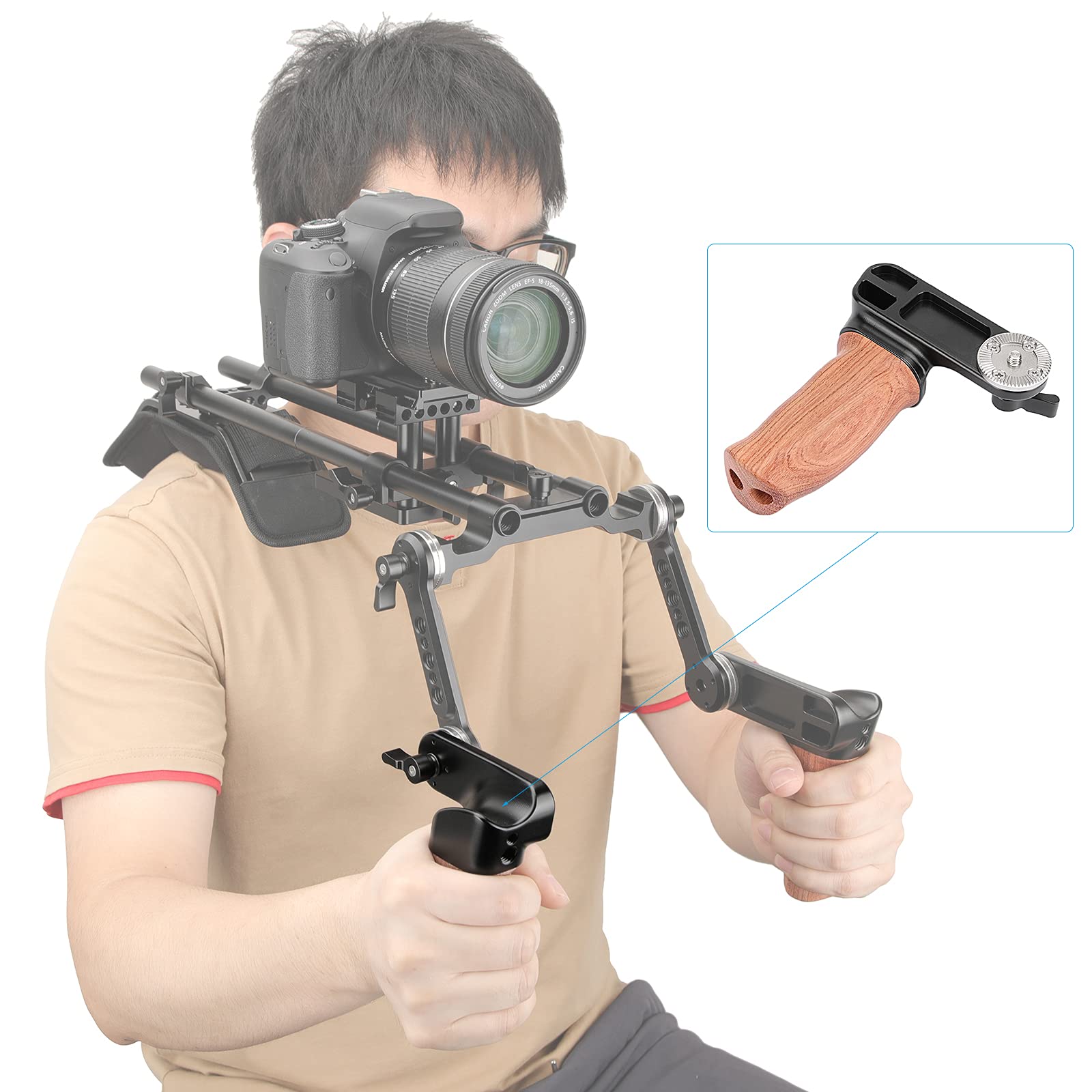 Camvate Ergonomic Wooden Hand Grip With Rosette M6 Thread Screw Connection For Camera Shoulder Mount Rig(Right Hand) - 2927