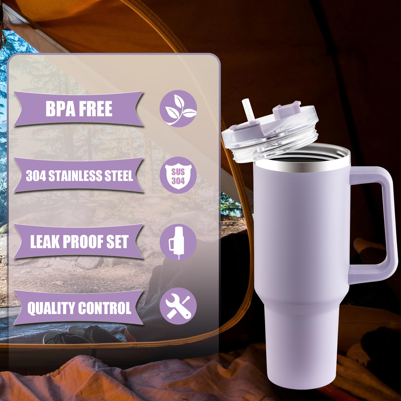 40 Oz Tumbler With Handle And Straw, Leak Proof Stainless Steel Insulated Travel Coffee Tumbler Cup