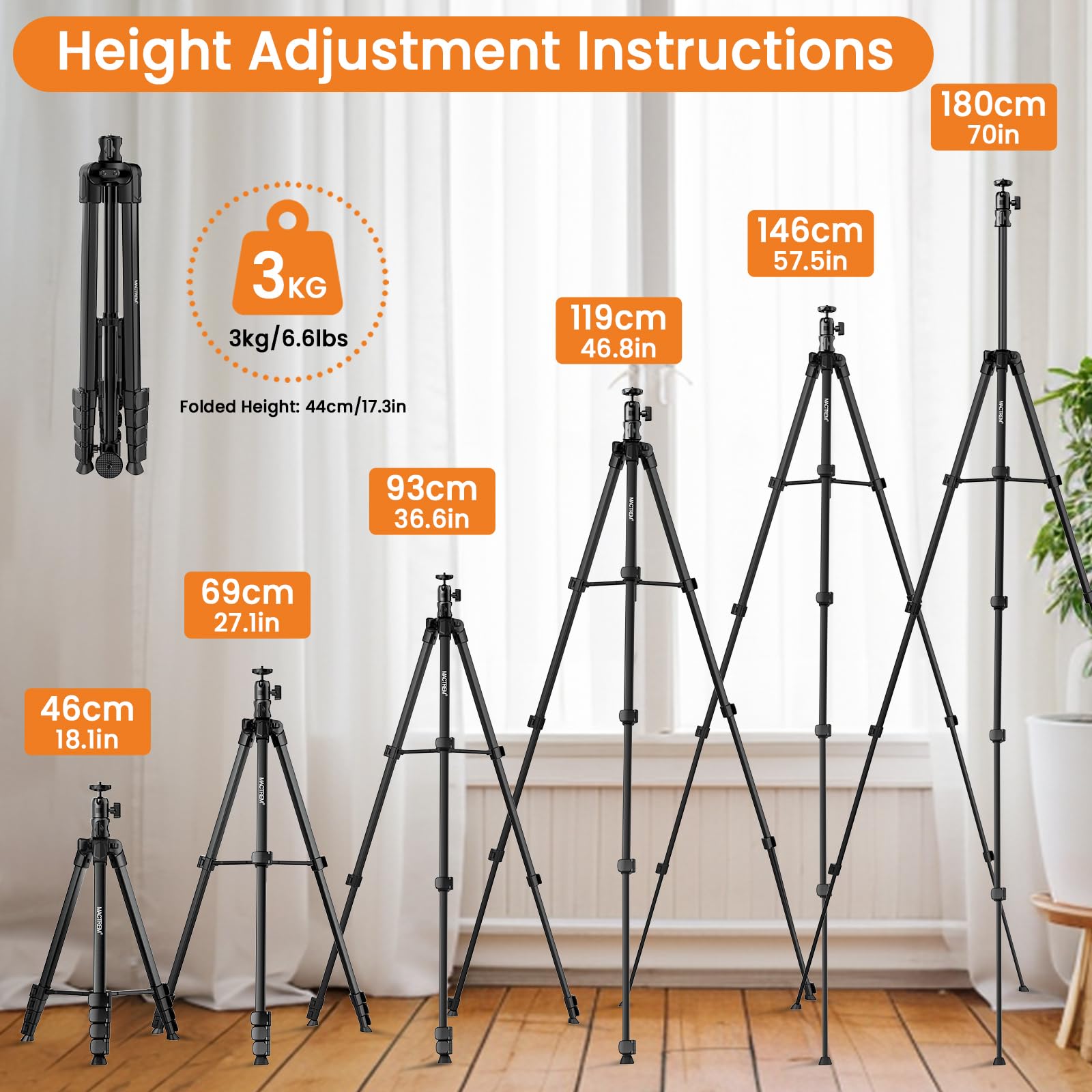 Mactrem Phone Tripod With Selfie Stick, 70" Horizontal Overhead Tripod For Iphone Ipad, Camera Tripod Stand With Wireless Remote For Video Recording/Selfies/Live Stream/Vlogging
