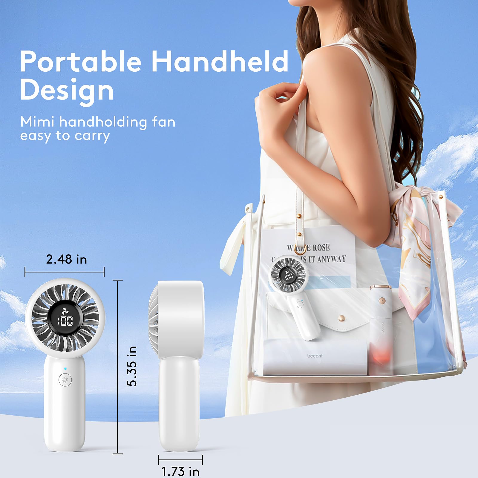 Portable Mini Handheld Fan - 5 Speeds, Usb-C Rechargeable, Patented 3D Petal Airflow, Low Noise