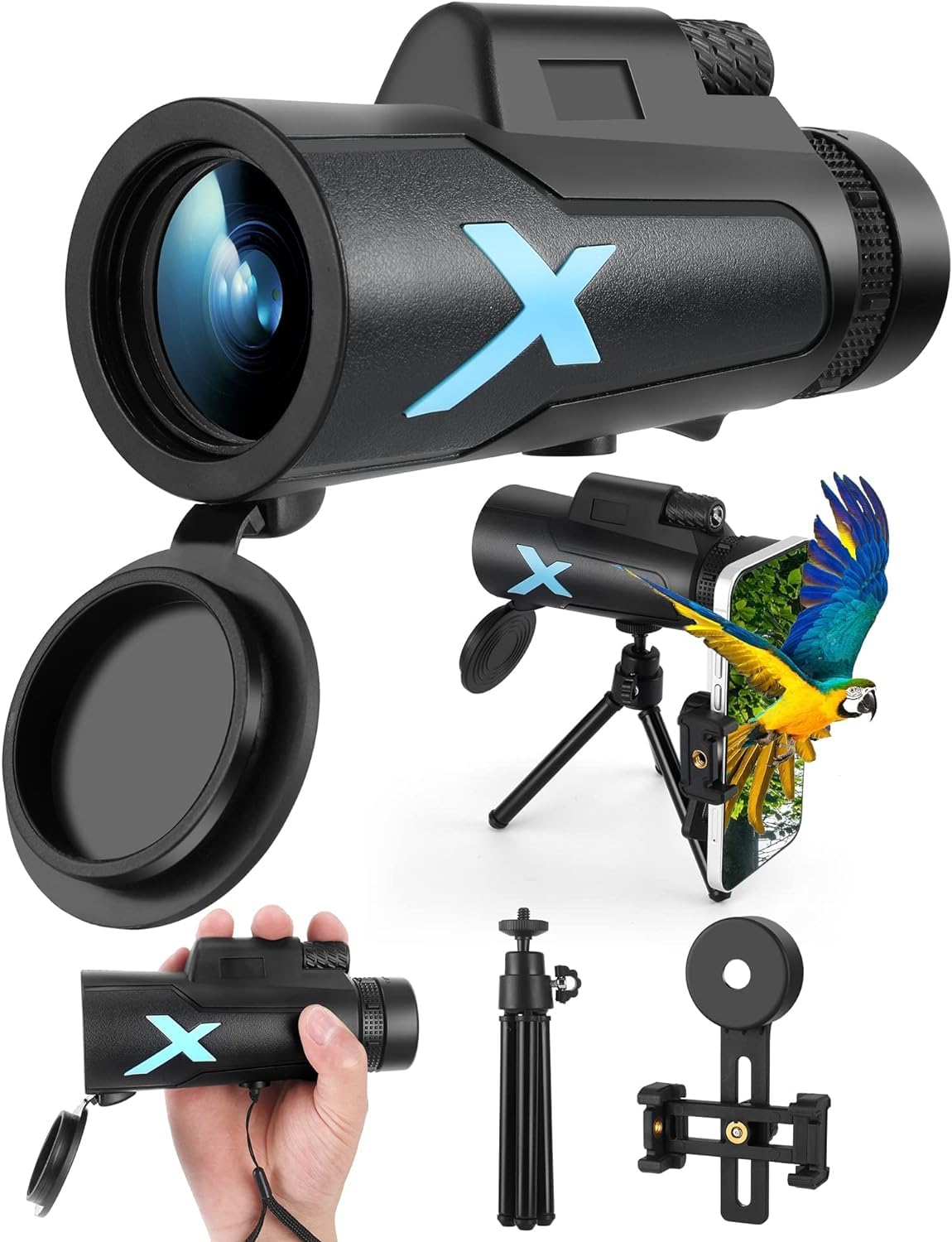 Bszykzdxi 12X50 High-Power Monocular Telescope With Smartphone Tripod, Portable Bag - Ideal For Bird Watching, Hunting, Hiking, Camping - Large Vision With Bak4 Prism And Fmc Lens Technology