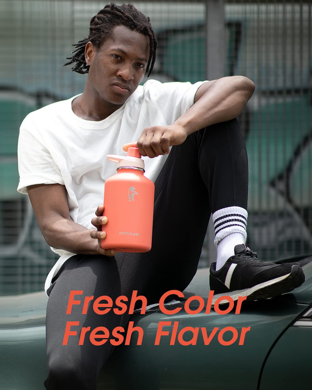 Coolflask 64 Oz Water Bottle Insulated With Pu Leather Sleeve, Half Gallon Water Bottle Color