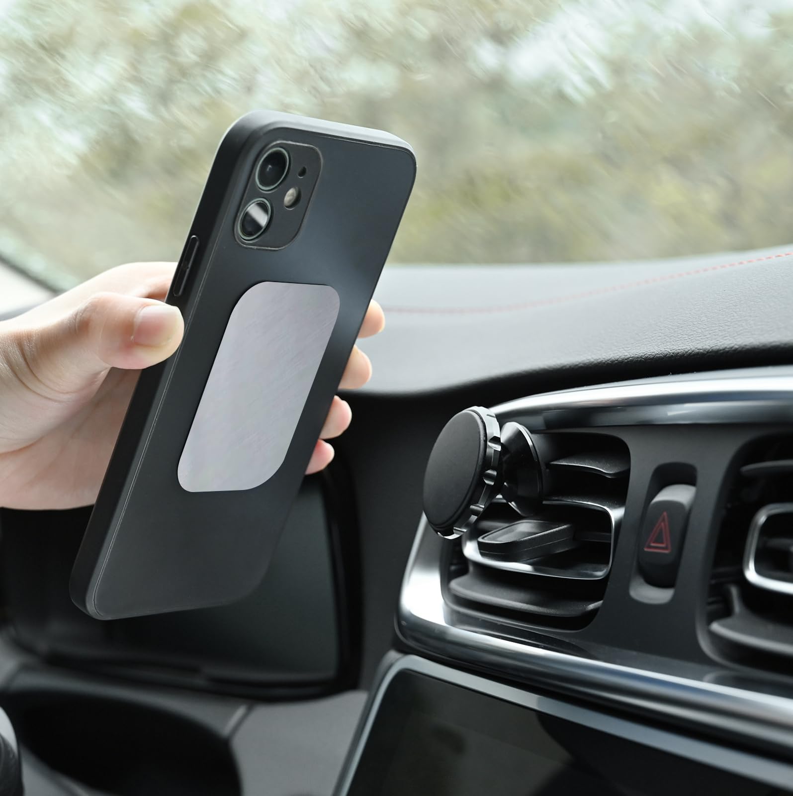 Zyaotwqz Phone Magnets - Universal Metal Plates, 2 Rectangular And 2 Round With Adhesive, Car Magnets (Silver)