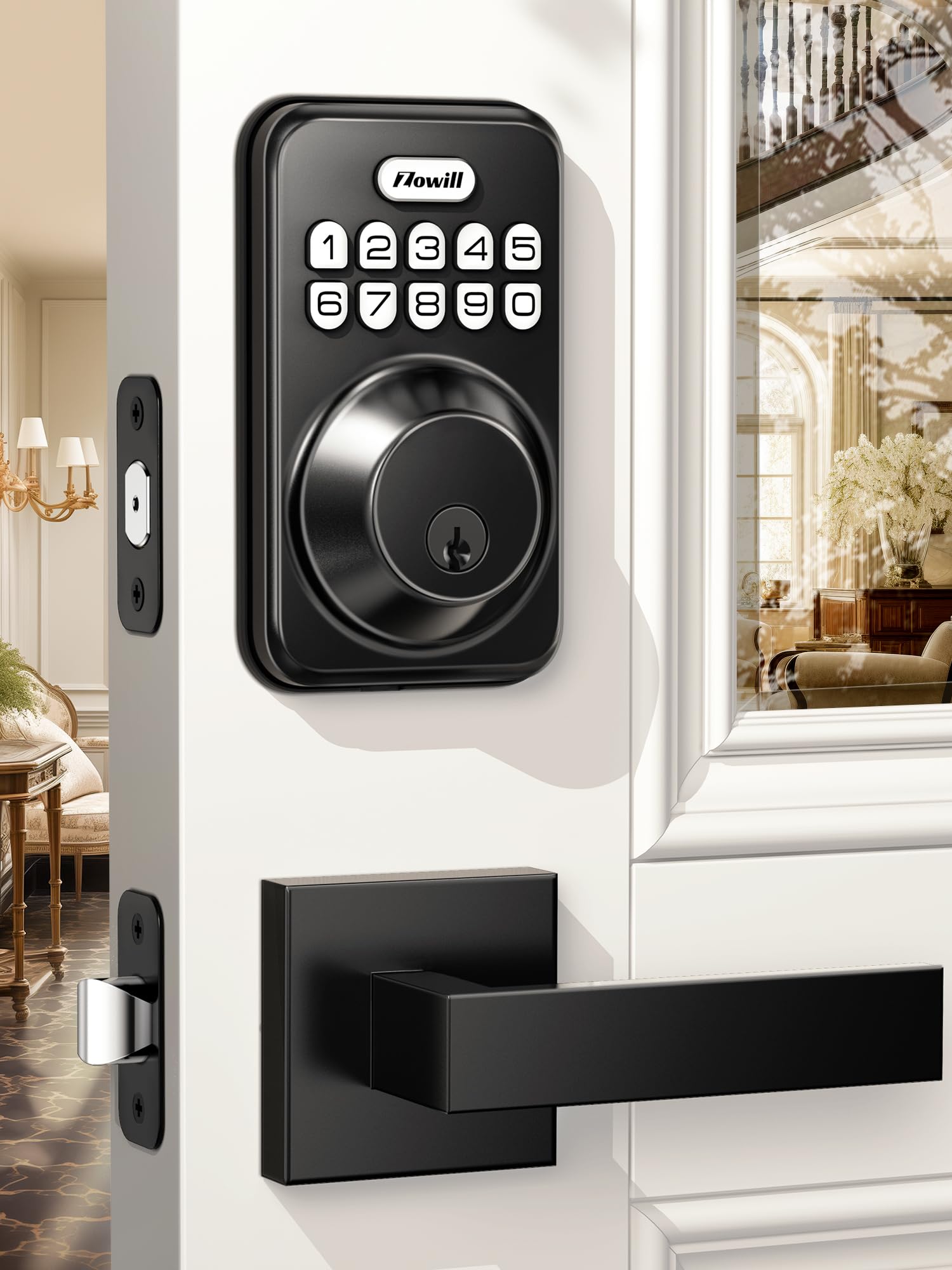 Zowill Keyless Entry Door Lock With 2 Lever Handles, Electronic Keypad Deadbolt, Auto-Locking, Anti-Peeping Password, Digital Code Door Lock, Front Door Handle Sets, Matte Black