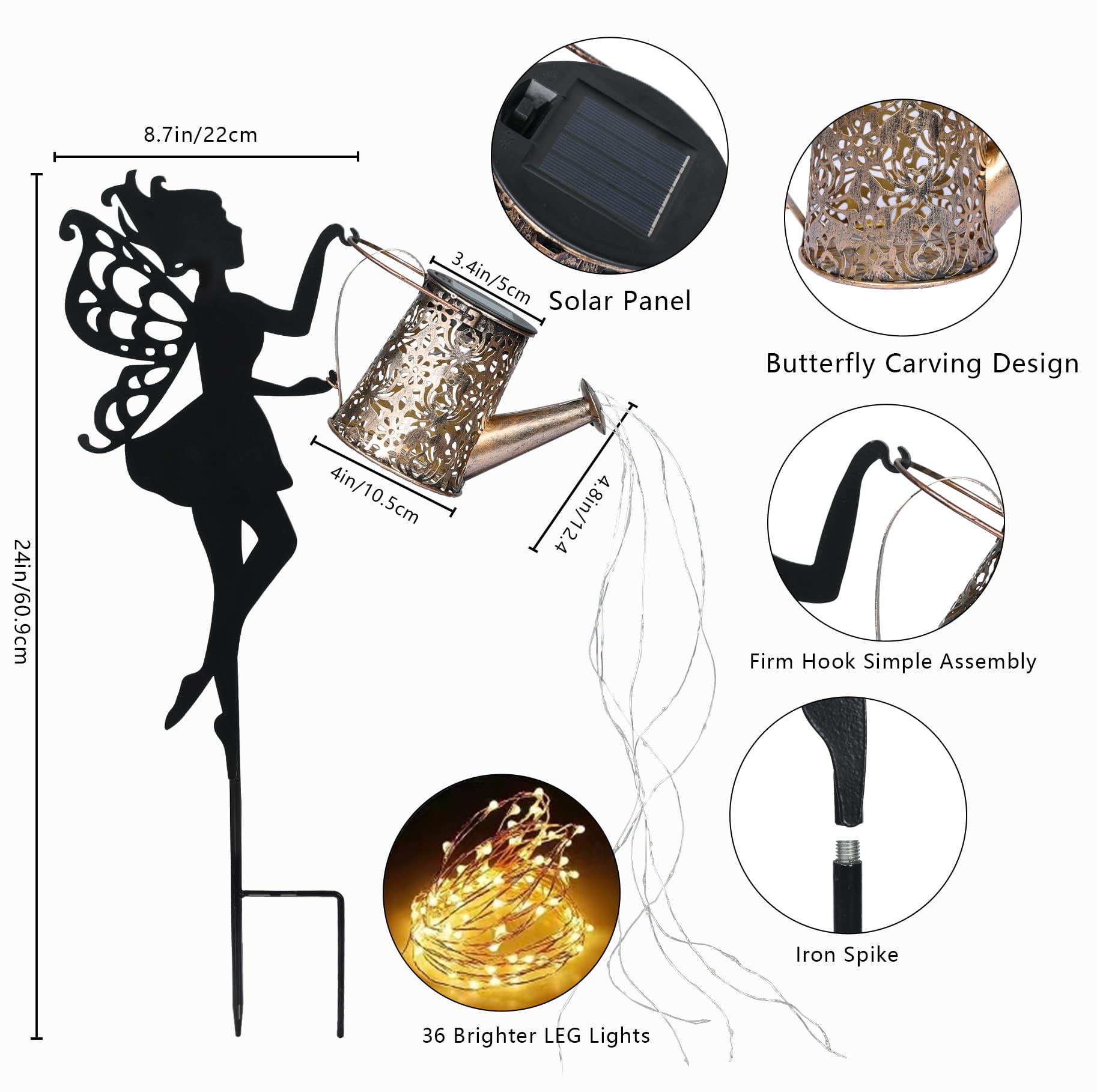 Otdecor 2 Pack Outdoor Decor Solar Watering Can With Cascading Lights - 24 Inch Garden Decor For Outside - Metal Outdoor Path Lights - Garden Solar Lights For Lawn Walkway Yard Decor(36 Led String Lights)