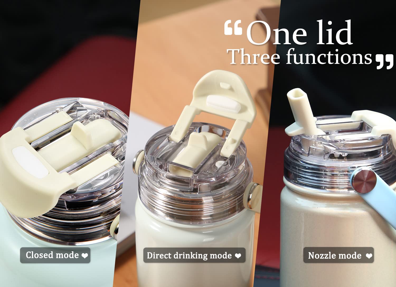 Murmioo Insulated Sports Water Bottle,2-In-1 Straw Lid(Straw & Directly Drinking Lids),Leak Proof