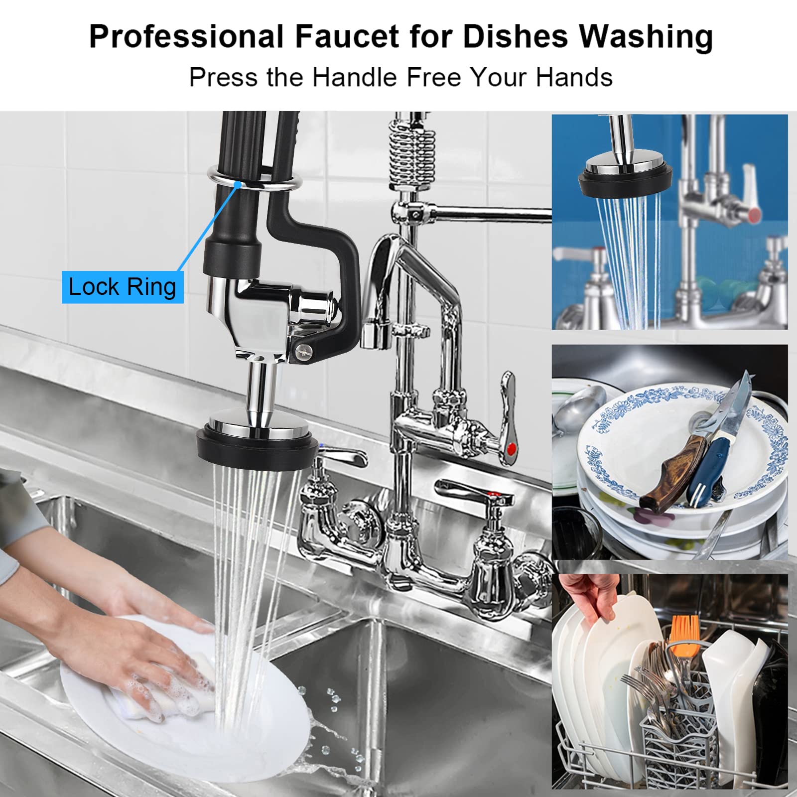 Kanoney Spray Valve With 44" Pre Rinse Hose, Flexible Stainless Hose 1.42 Gpm Commercial Sink Dish Sprayer Head With Ergonomic Handle Replacement Kits For Wall Mount Kitchen Restaurant Faucet, Black