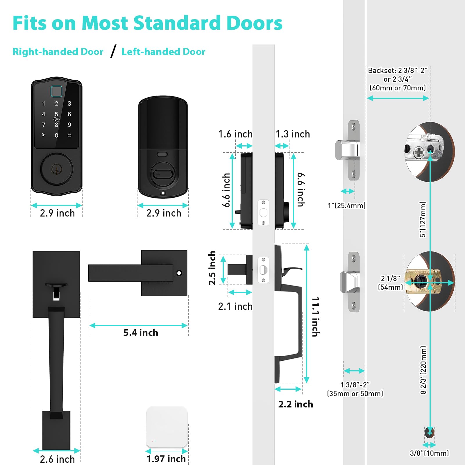 Cinop Wifi Front Door Lock, Keyless Entry Door Lock Deadbolt With Handle Set, Smart Locks For Front Door, Keypad Deadbolt Lock With Handle, Bluetooth Enabled With Alexa Voice Control, Black