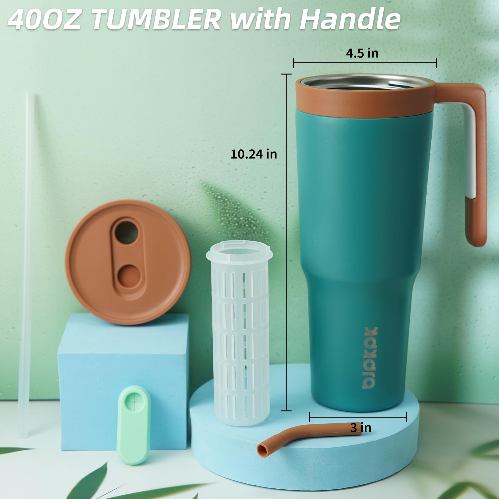 Bjpkpk 40Oz Tumbler With Handle And Straw Insulated Tumblers Cups With Lid Stainless Steel Travel