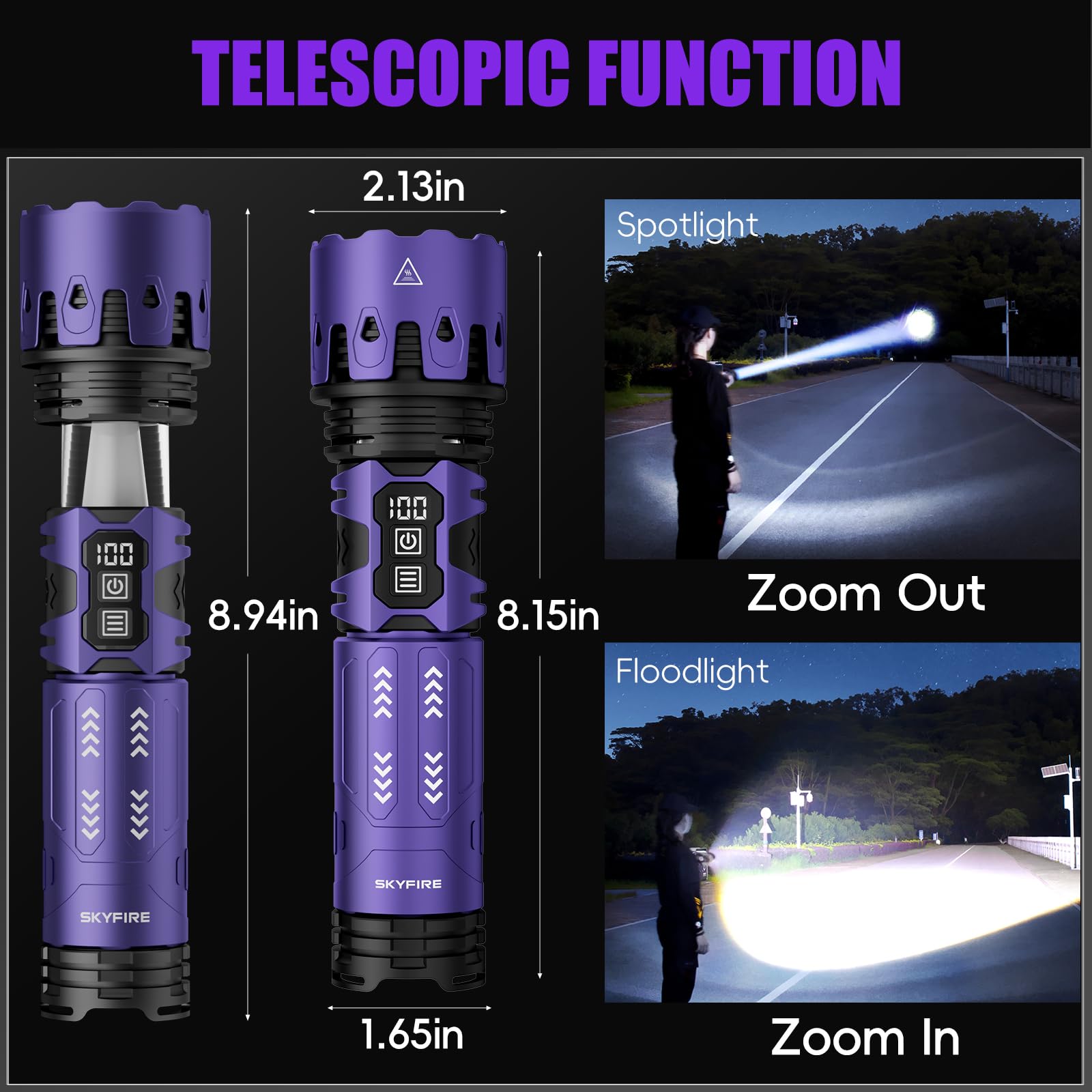 Skyfire Flashlights High Lumens,1500,000Lm Rechargeable Flashlights,Led Flashlight With Camping Lights,Outdoor Super Bright Flashlight Handheld Flashlights For Emergency,Camping,Searching,Home,Purple