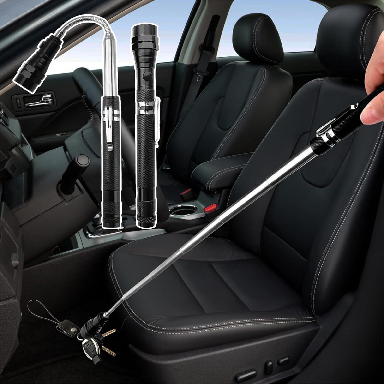 Modoao Telescoping Magnetic Flashlights, 4 Pack Magnetic Telescopic Elastic Picking Tools With Clip, Led Telescopic Flexible Extensible Flashlights, For Easy Retrieval Of Metal Tools