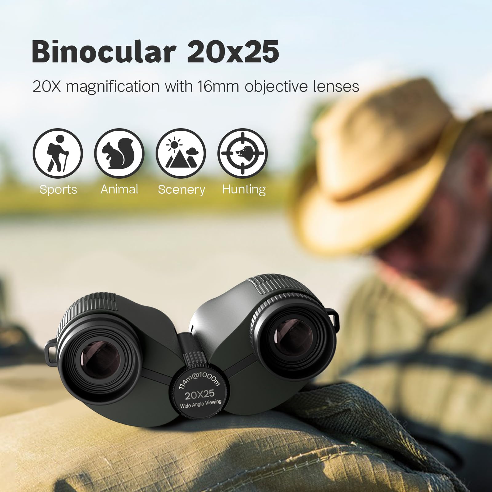 Awvlvwa 20X25 Compact Binoculars For Adults & Kids – High-Powered, Wide Eyepiece, Waterproof Binoculars With Low Light Vision – Perfect For Bird Watching, Outdoor Hunting, And Sightseeing (Green)