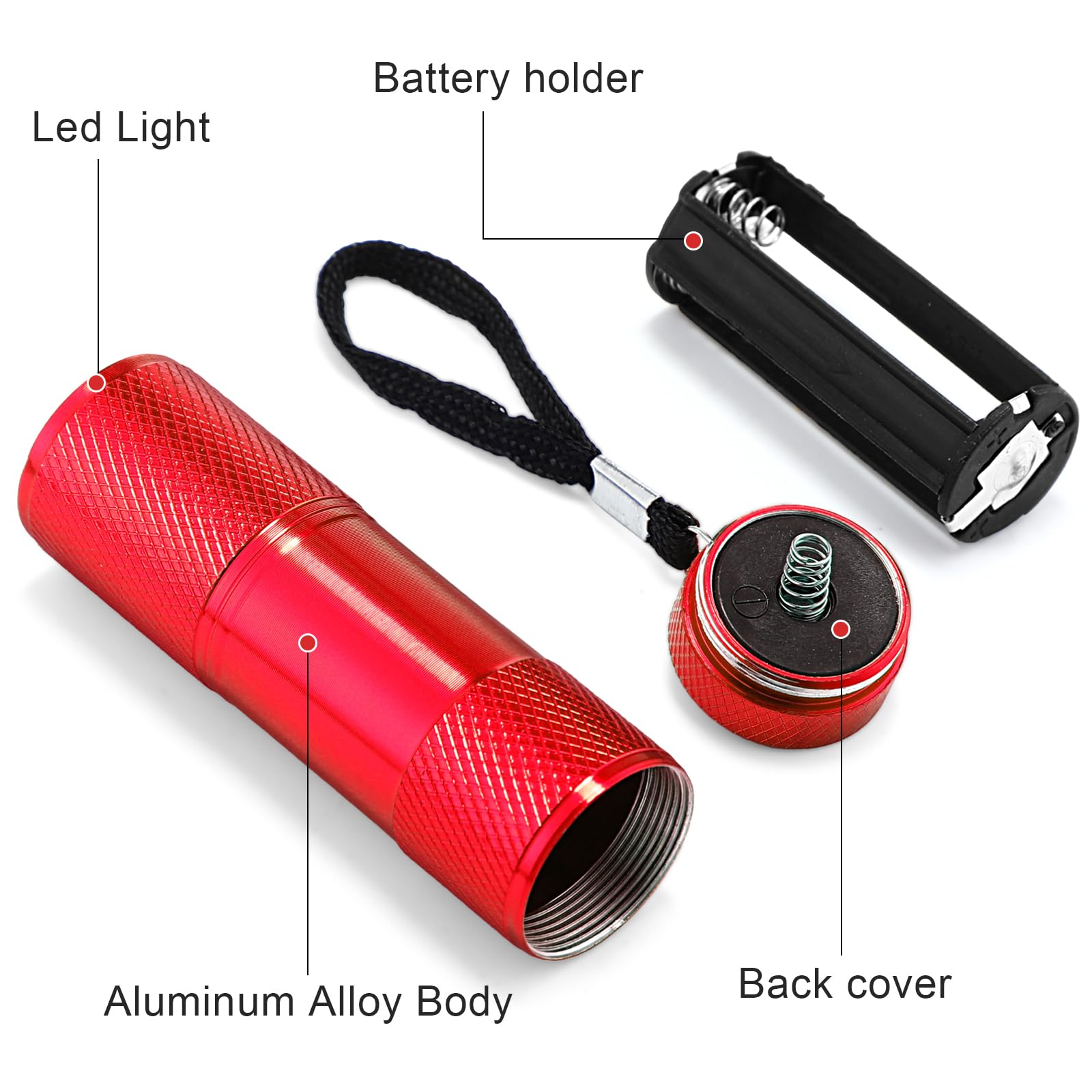 Roceei 10 Pieces Uv Blacklight Flashlights, Led Light, Handheld Blacklight, Mini Torch Detector, Portable Uv Flashlight For Pets(Purple Light In Red Color)