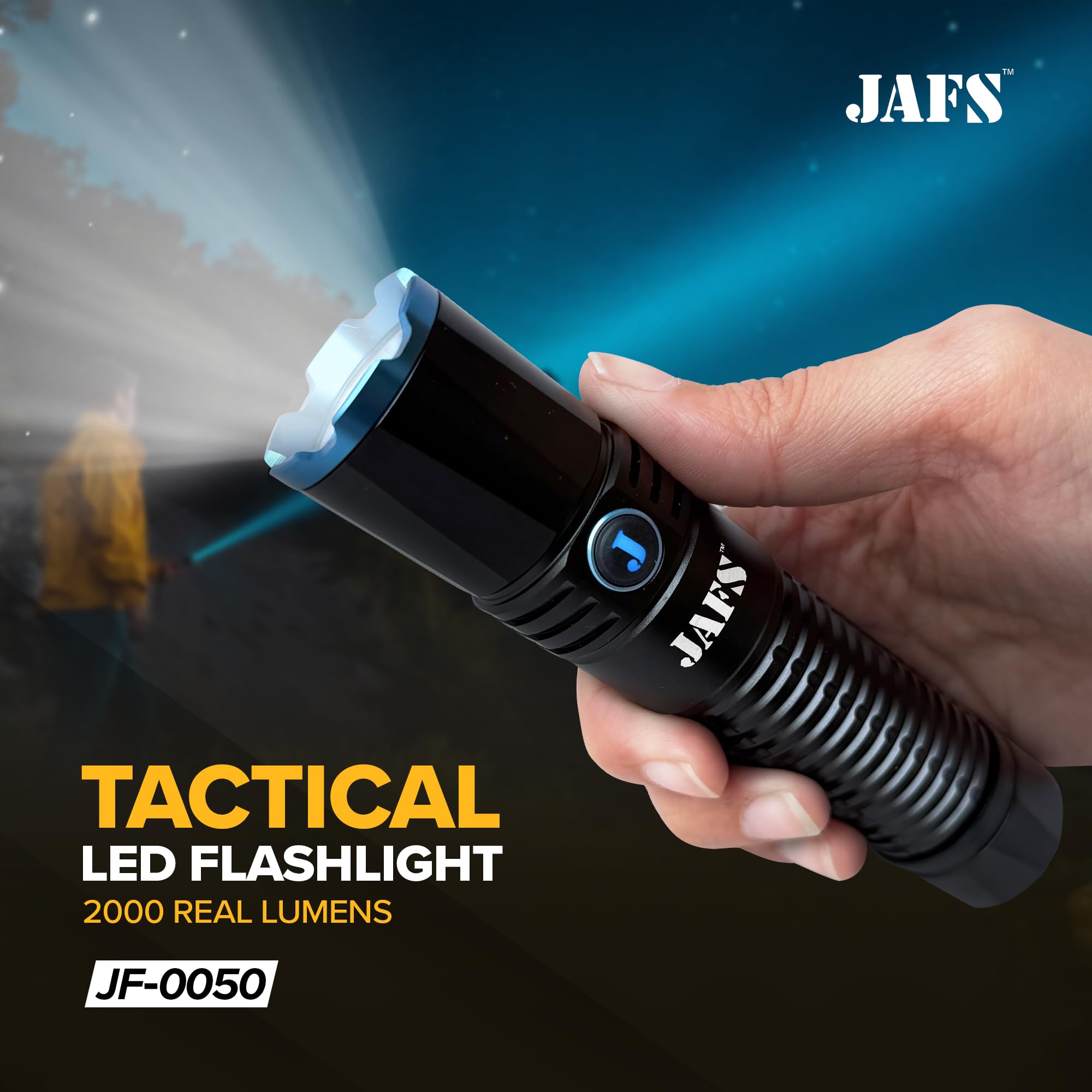 Jafs Utility Flashlight High Lumens With Rechargeable Battery, Super Bright Water-Proof Led Flashlight With 5 Modes For Emergency, Camping, Hiking
