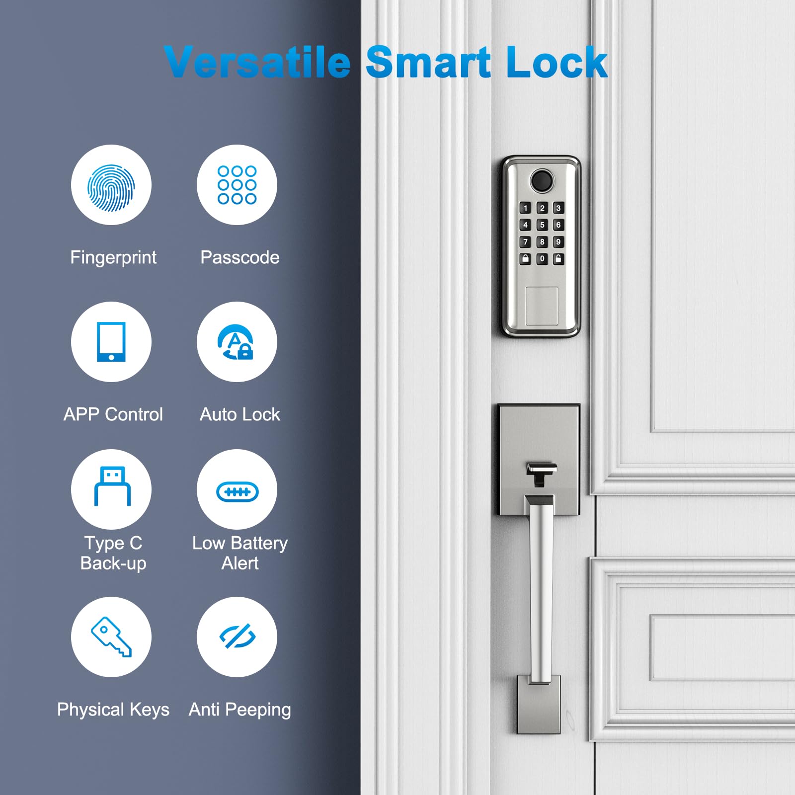 Seveko Keyless Entry Door Lock, Smart Locks For Front Door With Handle, Fingerprint Front Door Lock Set With App Control, Keypad Deadbolt Door Locks, Smart Lock Compatible With Alexa, Satin Nickel