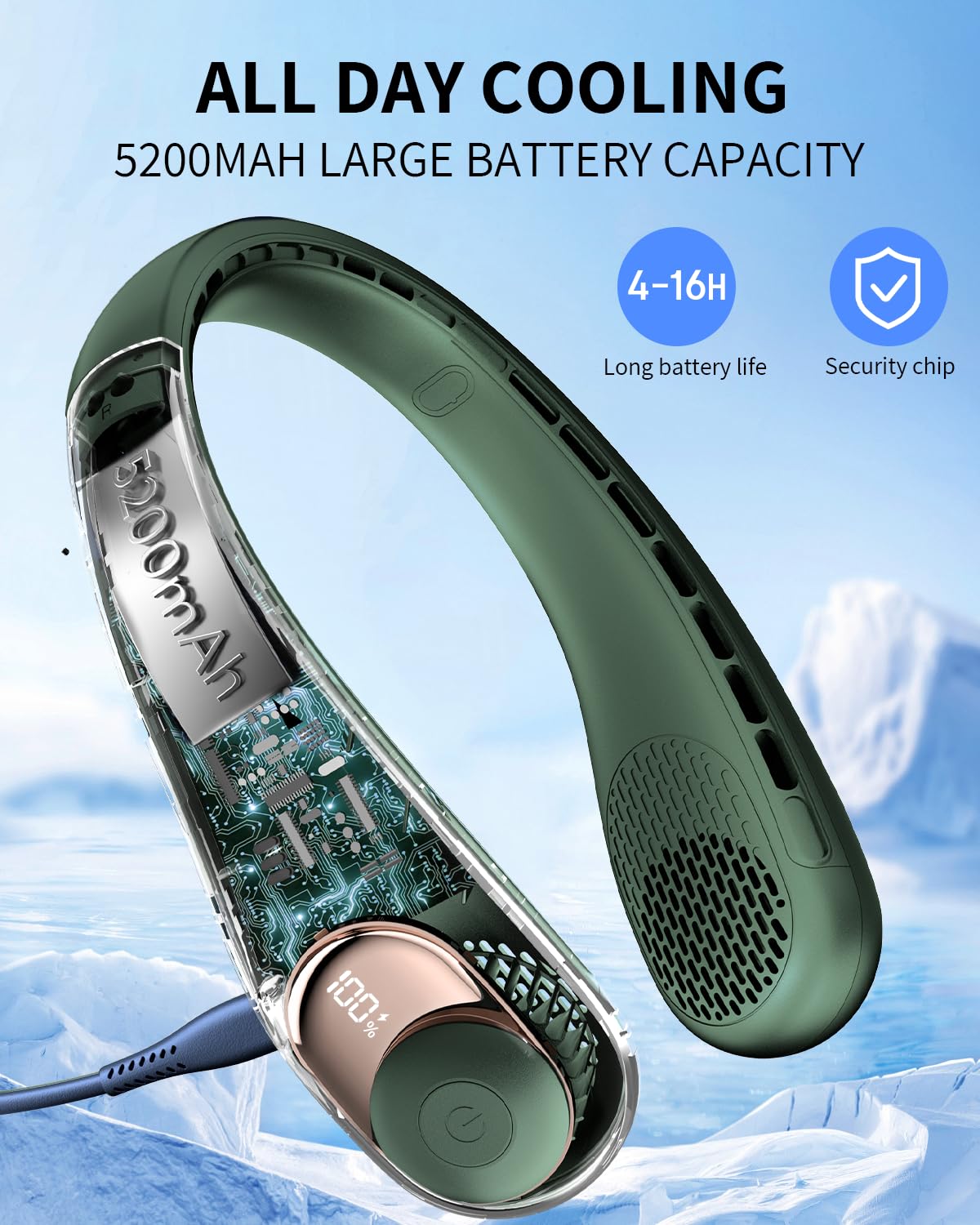 Neck Fan, Portable Neck Fan, Battery Powered Personal Fan, Hands Free Bladeless Fan With 3 Wind