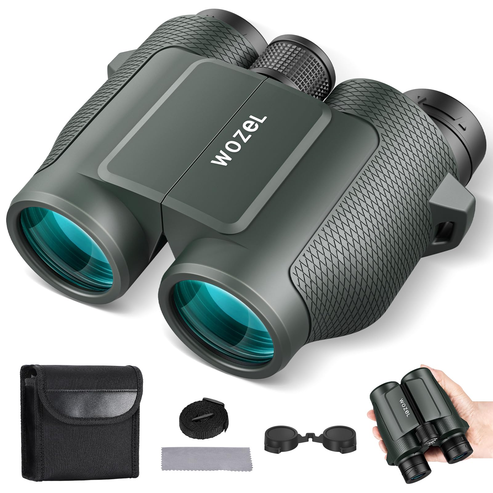 Wozel 15X32 Compact Binoculars For Adults And Kids - High Powered Small Binoculars For Bird Watching, Hunting, Travel, Hiking, Concert, Sports And Outdoors - Easy Focus With Large Objectives - Green