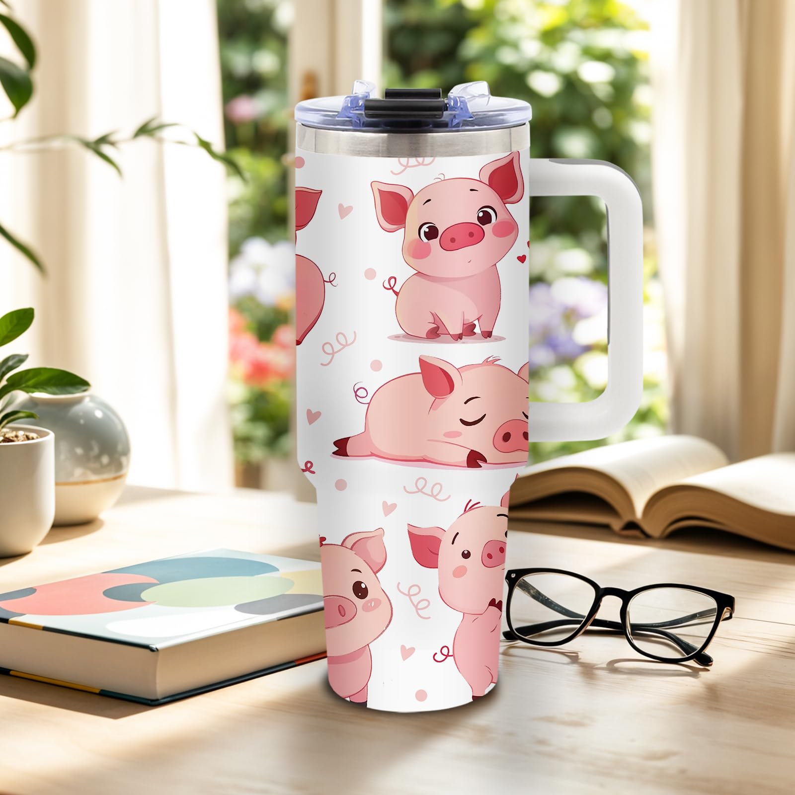 40 Oz Pig Tumbler With Handle And Straw, Just A Girl Who Loves Pig Tumbler, Cute Stainless Steel