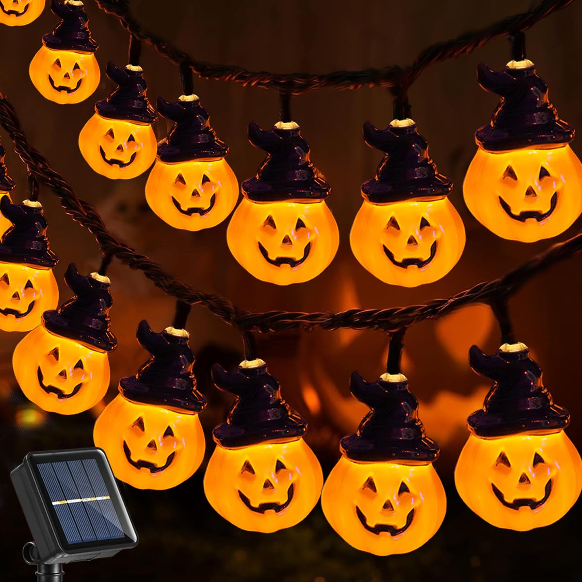 Ruexig Solar Pumpkin String Lights - 30 Led Spooky Outdoor Halloween Yard Decor For Porch & Camper Party