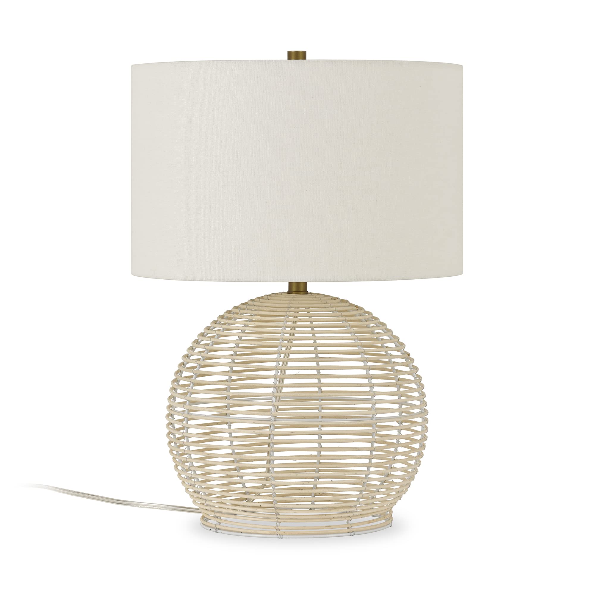 Henn&Hart 21.5" Tall Rattan Table Lamp With Fabric Shade In Rattan, For Home, Living Room, Bedroom, Entertainment Room, Office, Kitchen, Dining