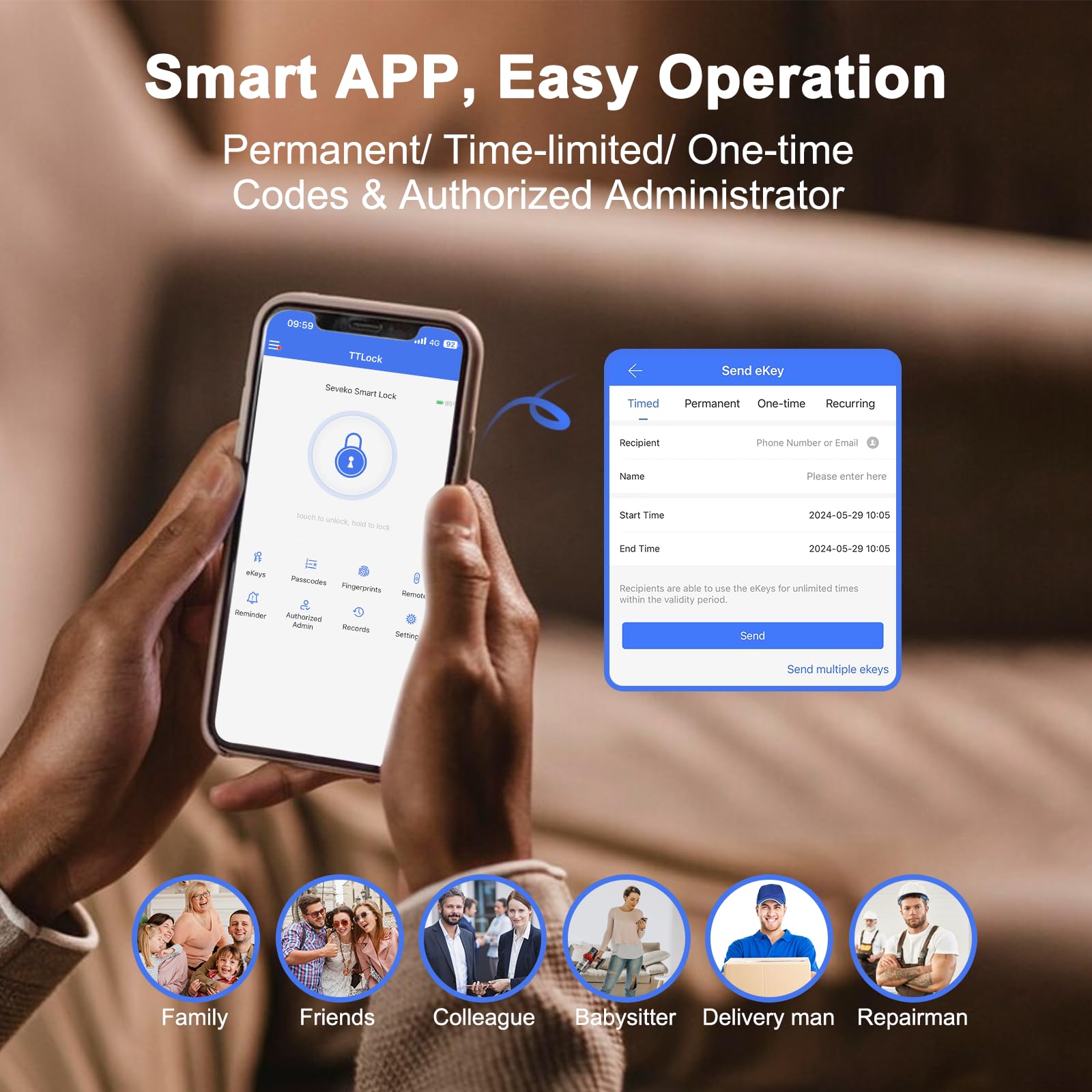 Seveko Keyless Entry Door Lock, Smart Locks For Front Door With Handle, Fingerprint Front Door Lock Set With App Control, Keypad Deadbolt Door Locks, Smart Lock Compatible With Alexa, Satin Nickel