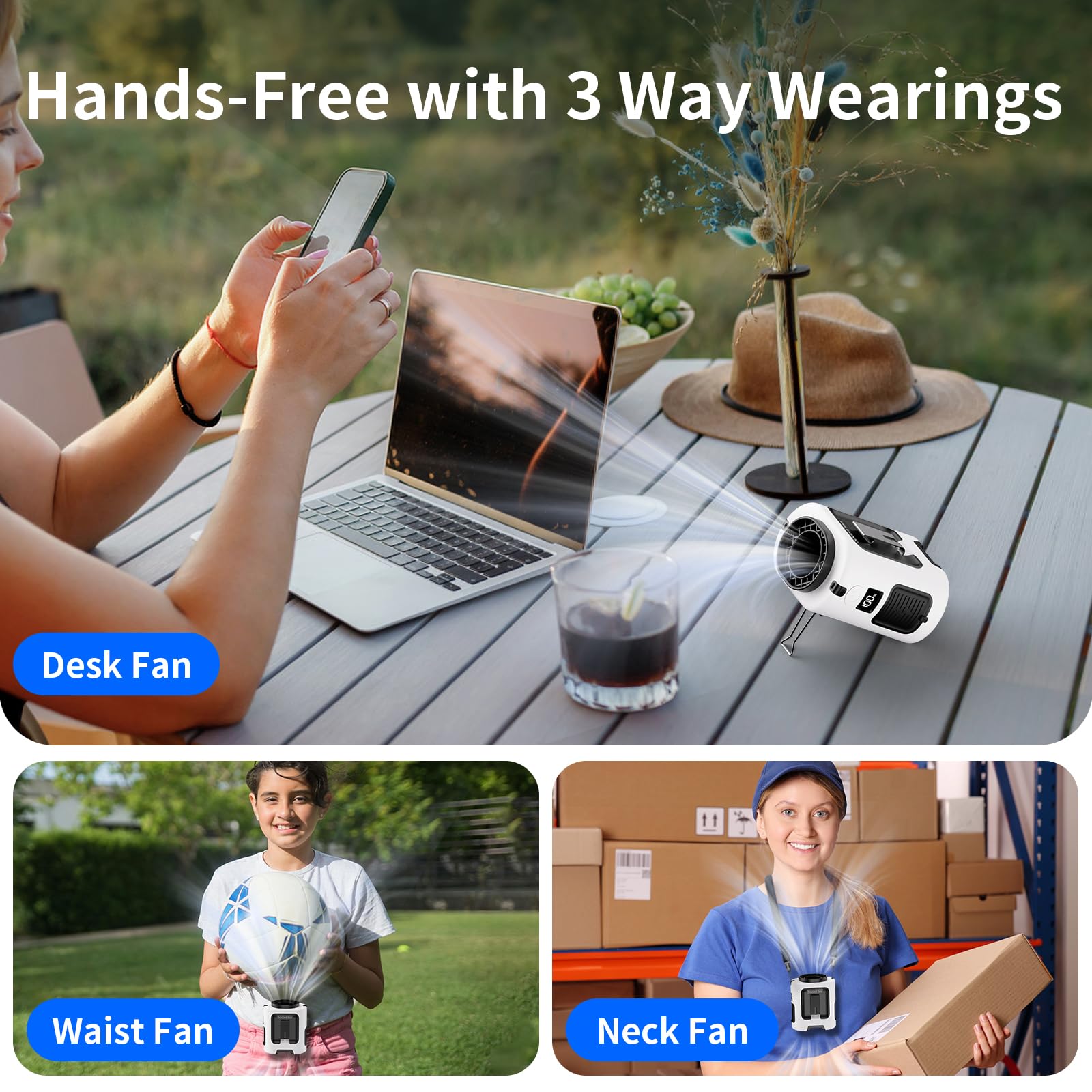 Socool Portable Waist Fan Clip On Wearable Belt 5000Mah Rechargeable Personal Fans, 25H Shirt Fan