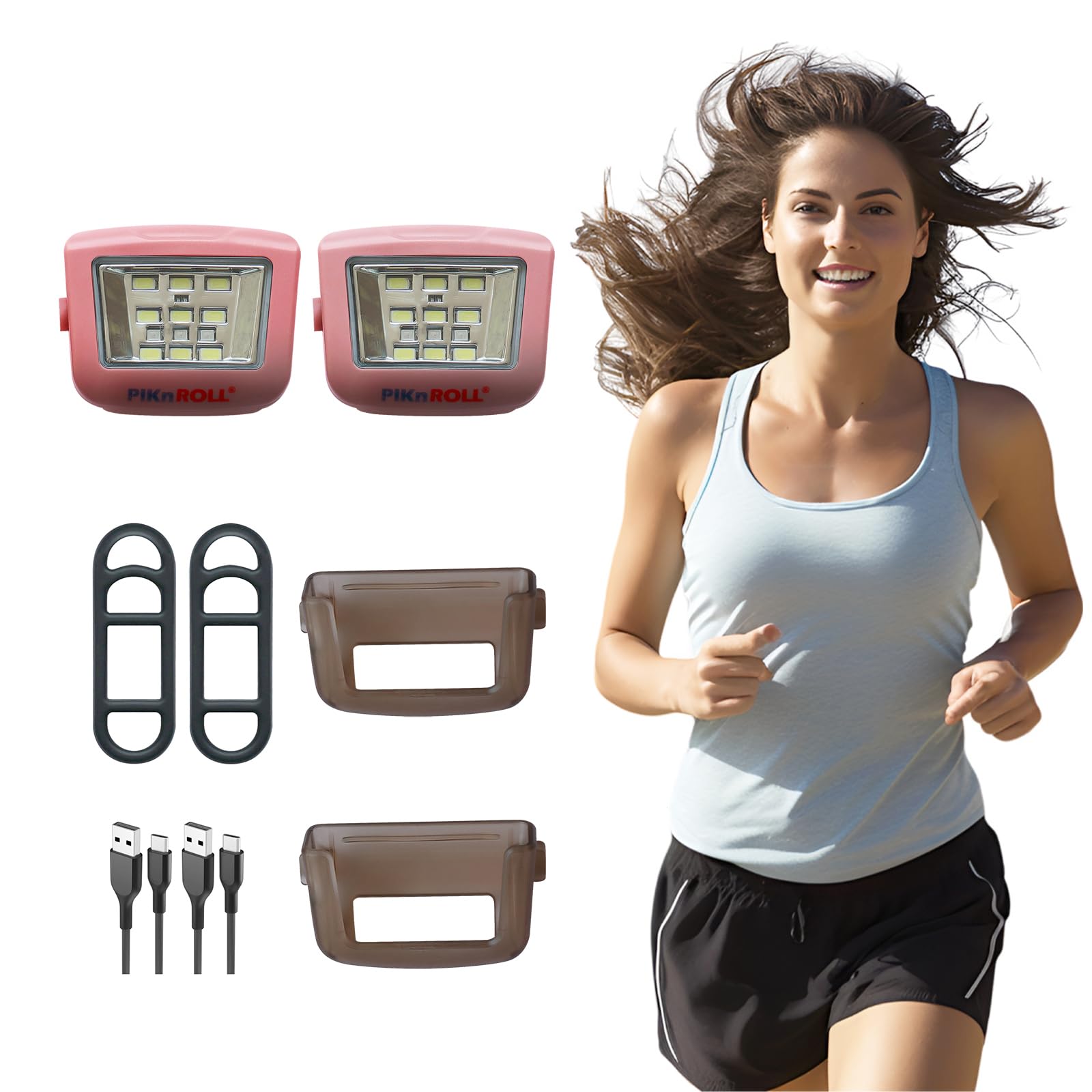 Piknroll Running Lights, Waterproof Led Clip-On Light, 300 Lumens, Usb Rechargeable, Suitable For Hiking, Running, Biking, Walking Dog, Car Repair, Emergency(2Pcs,Pink)