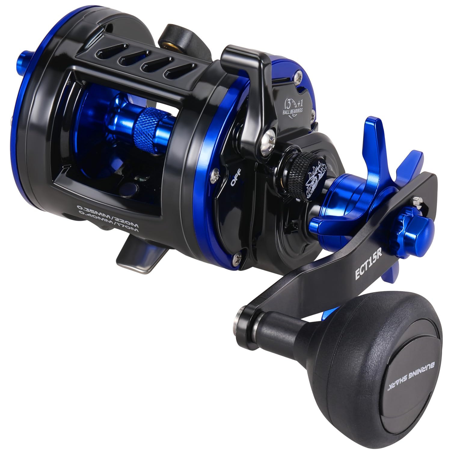 Burning Shark Baitcasting Fishing Reel, Smooth Powerful Round Baitcaster Reel, Saltwater Inshore Surf Trolling Reel, Conventional Reel For Catfish, Musky, Bass, Pike