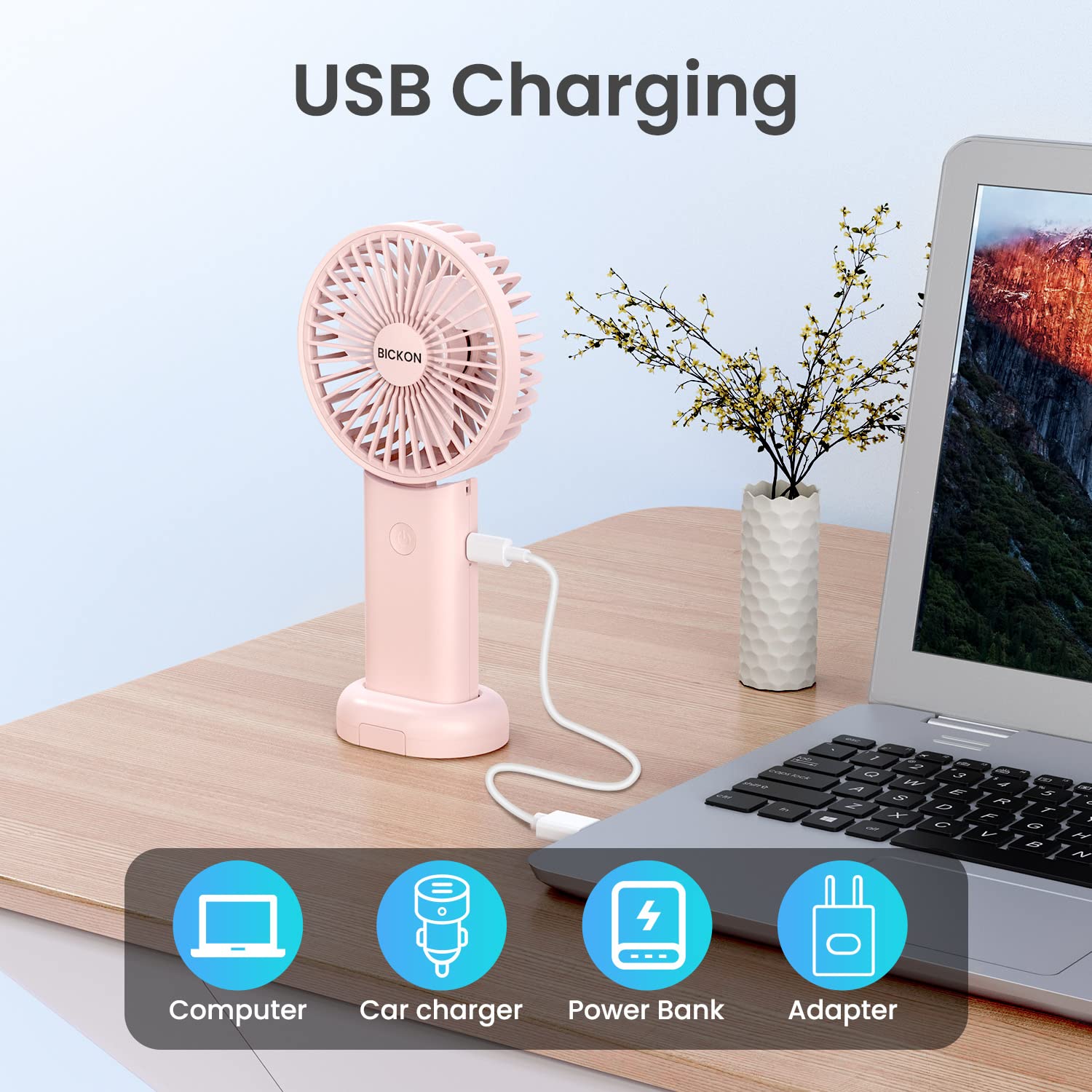 Handheld Portable Fan With Usb Rechargeable Battery, 3 Adjustable Speed Personal Desk Table Fan