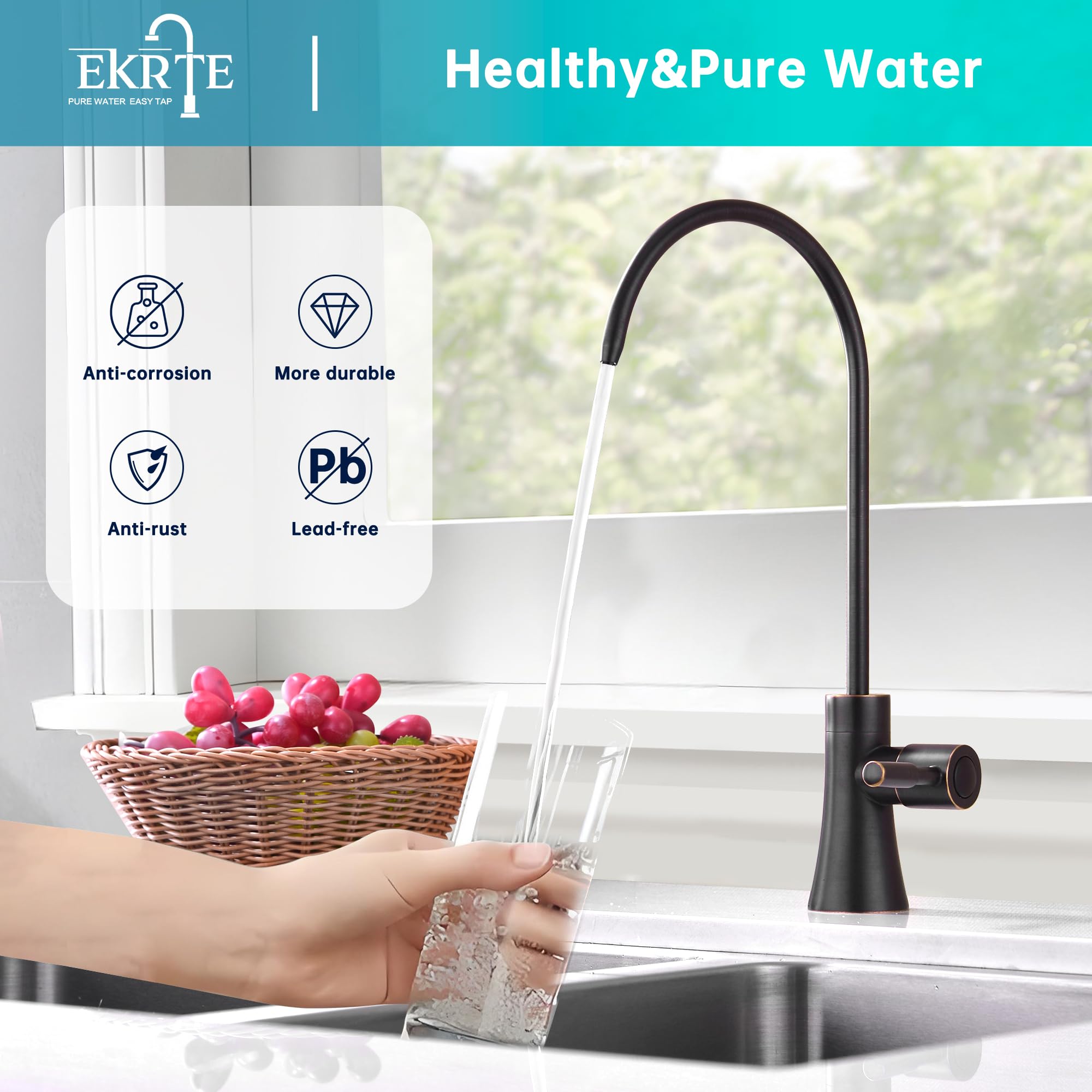 Ekrte Bronze Water Filter Faucet,Commercial Everse Osmosis Faucet For Under Sink, Brass Drinking Water Purifier Faucet, Oil Rubbed Bronze