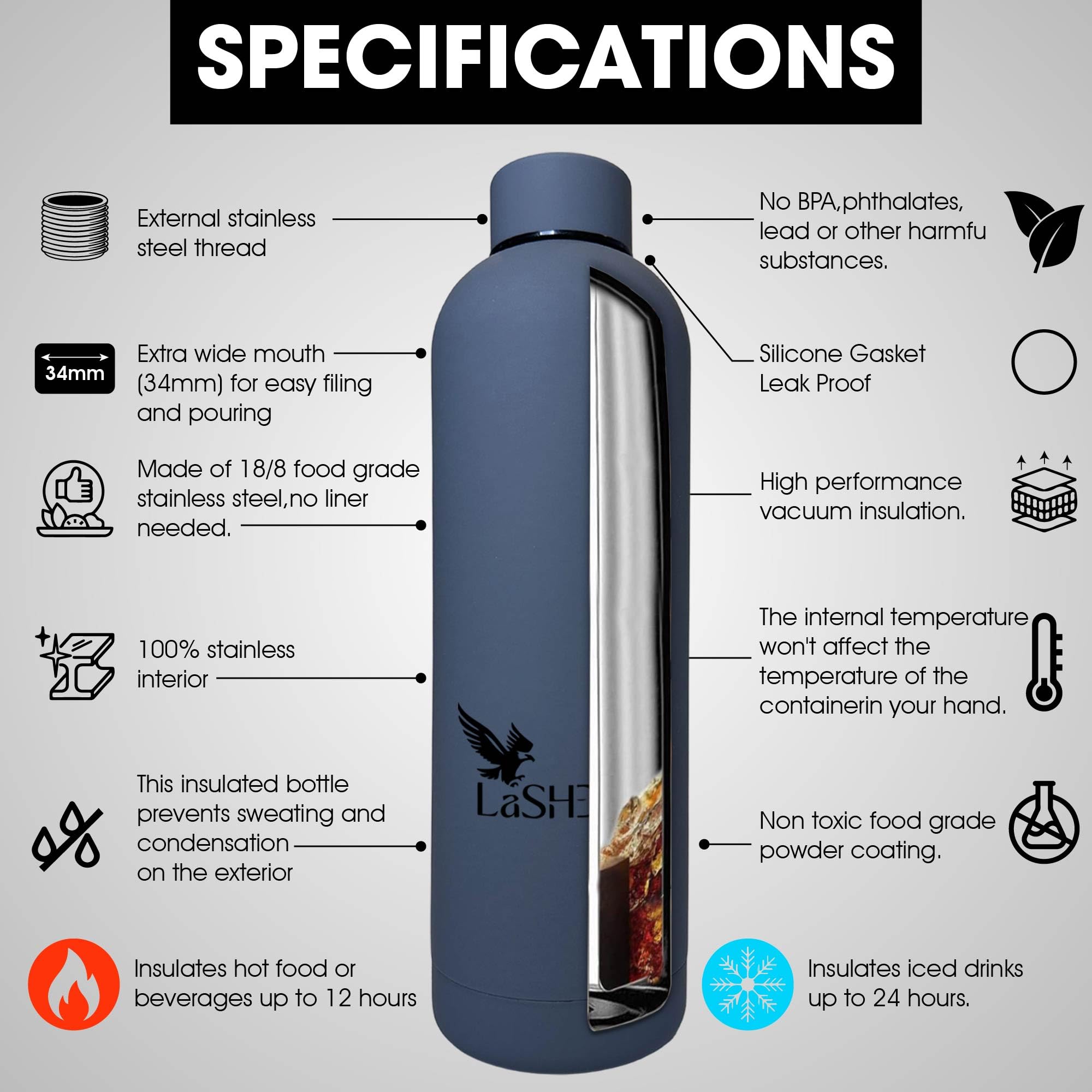 Stainless Steel Insulated Water Bottle 25Oz Perfect For On The Go, Home, Office